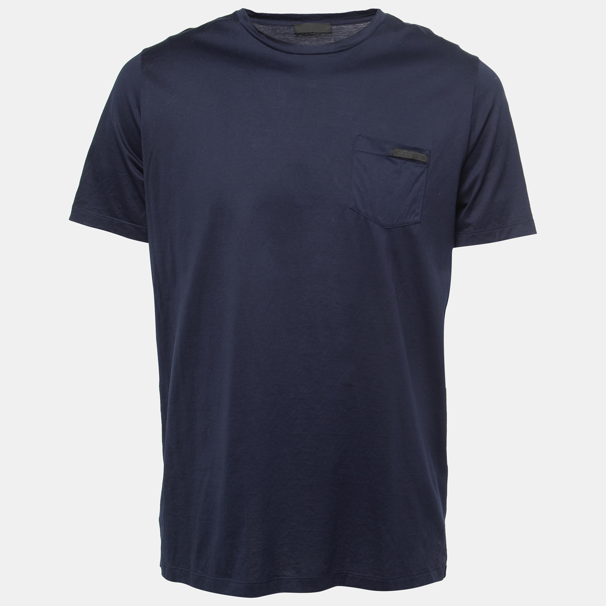 Pre Owned Prada Navy Blue Cotton Crew Neck T-Shirt XXL