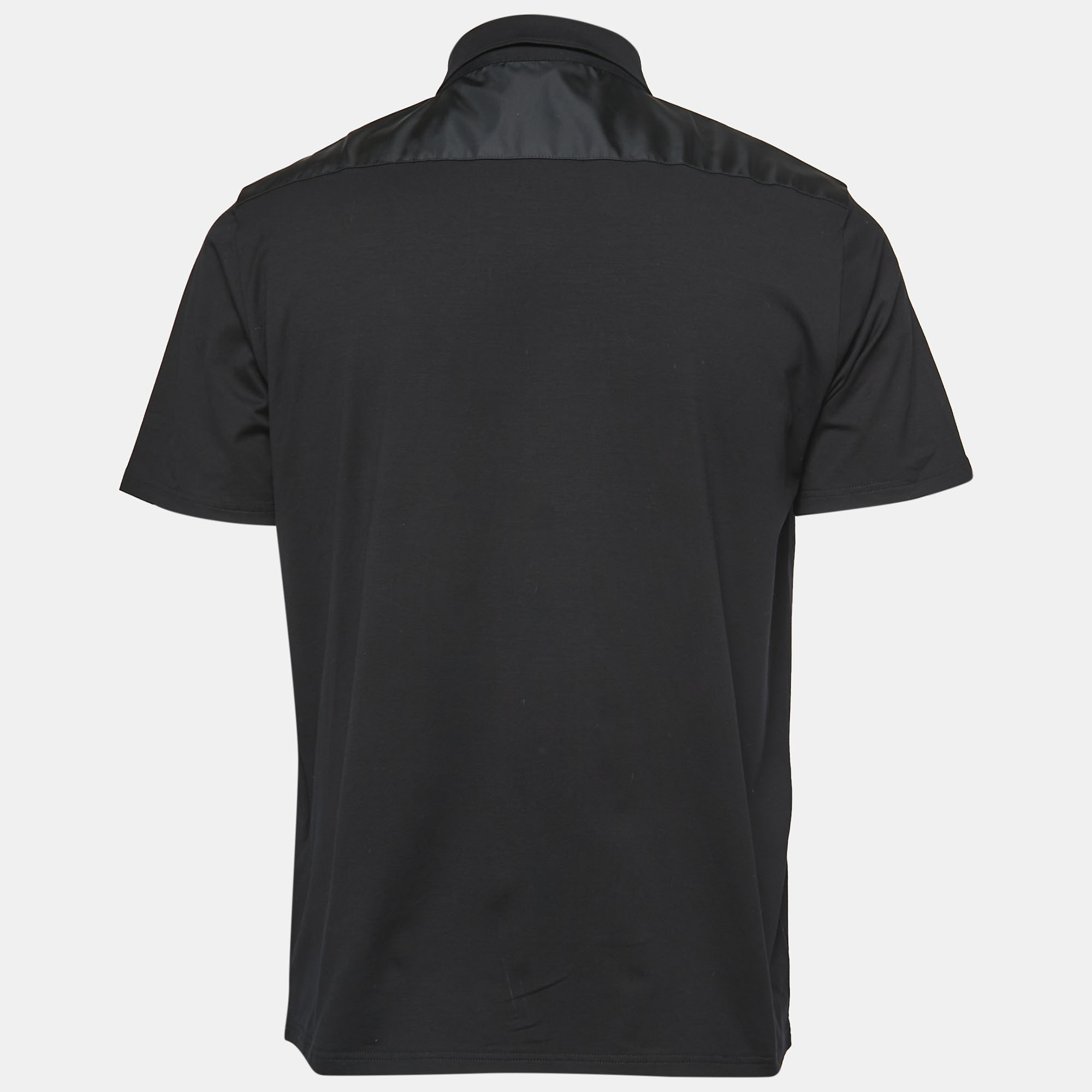 

Prada Black Stretch Cotton Nylon Detail Pocket Polo T-Shirt