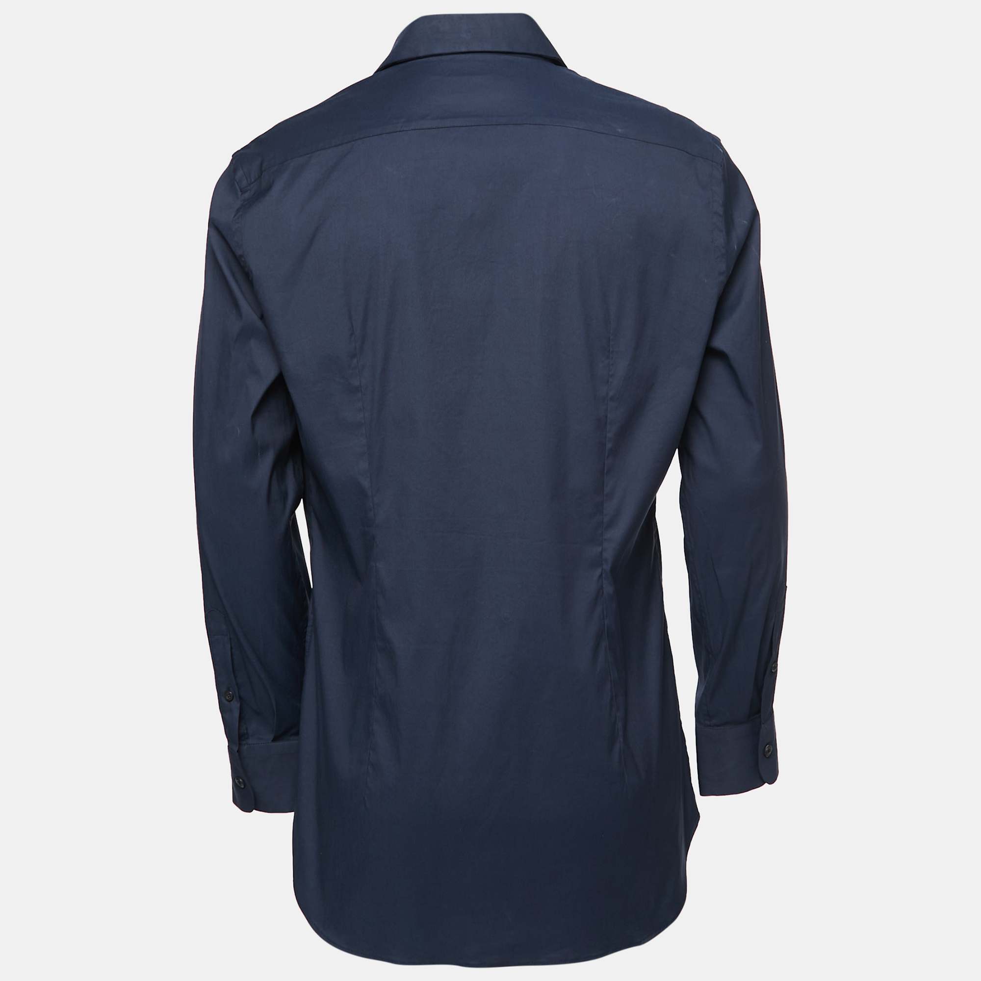 

Prada Navy Blue Stretch Cotton Button Front Shirt