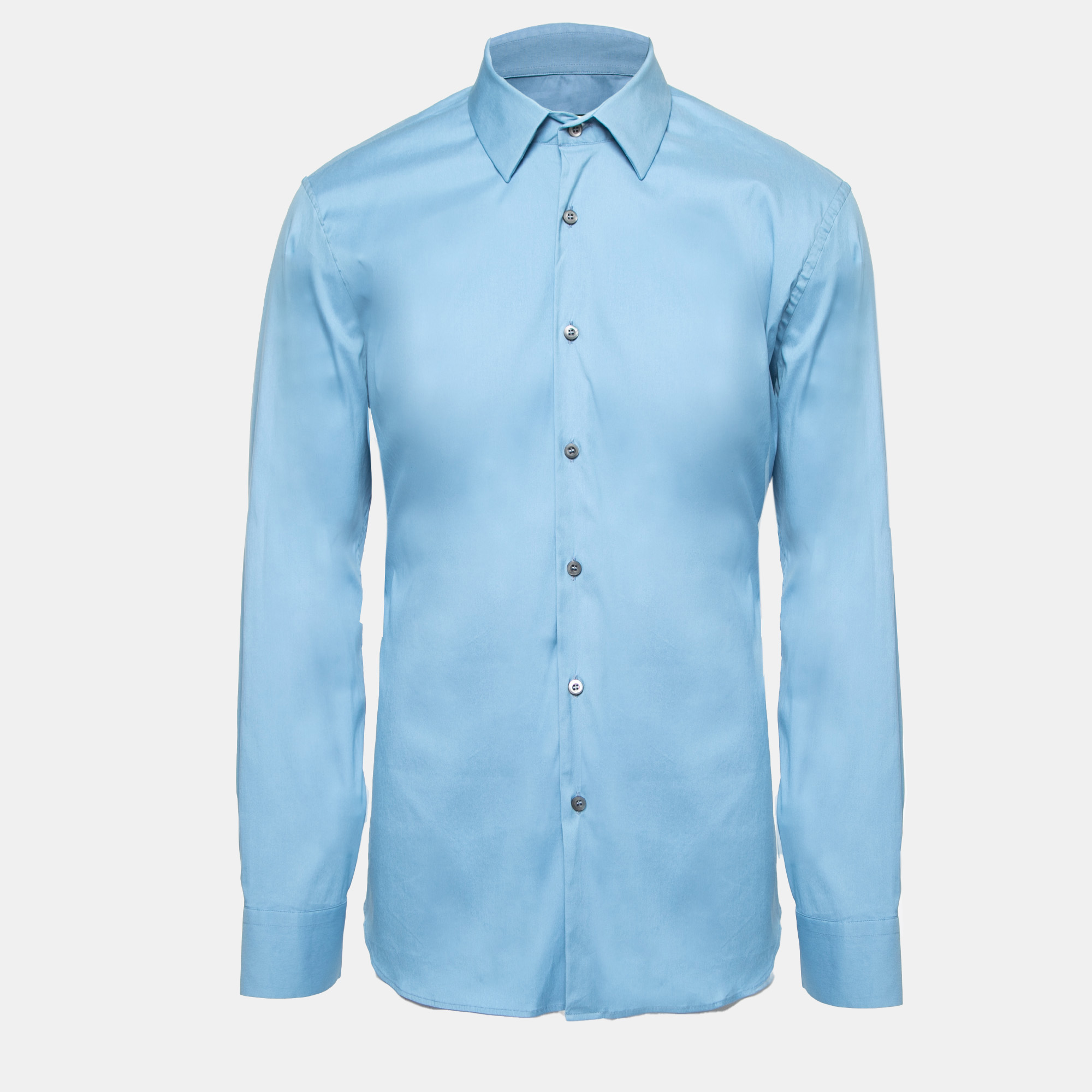 Prada Light Blue Stretch Cotton Button Front Shirt L
