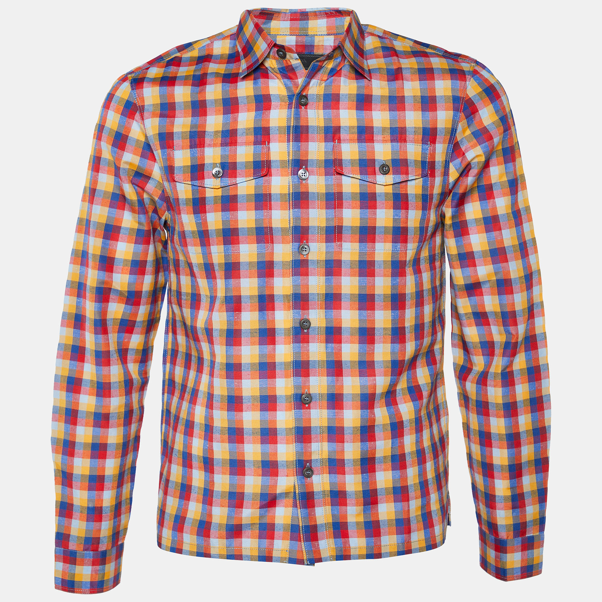 Pre-owned Prada Multicolor Plaided Twill Button Front Shirt M