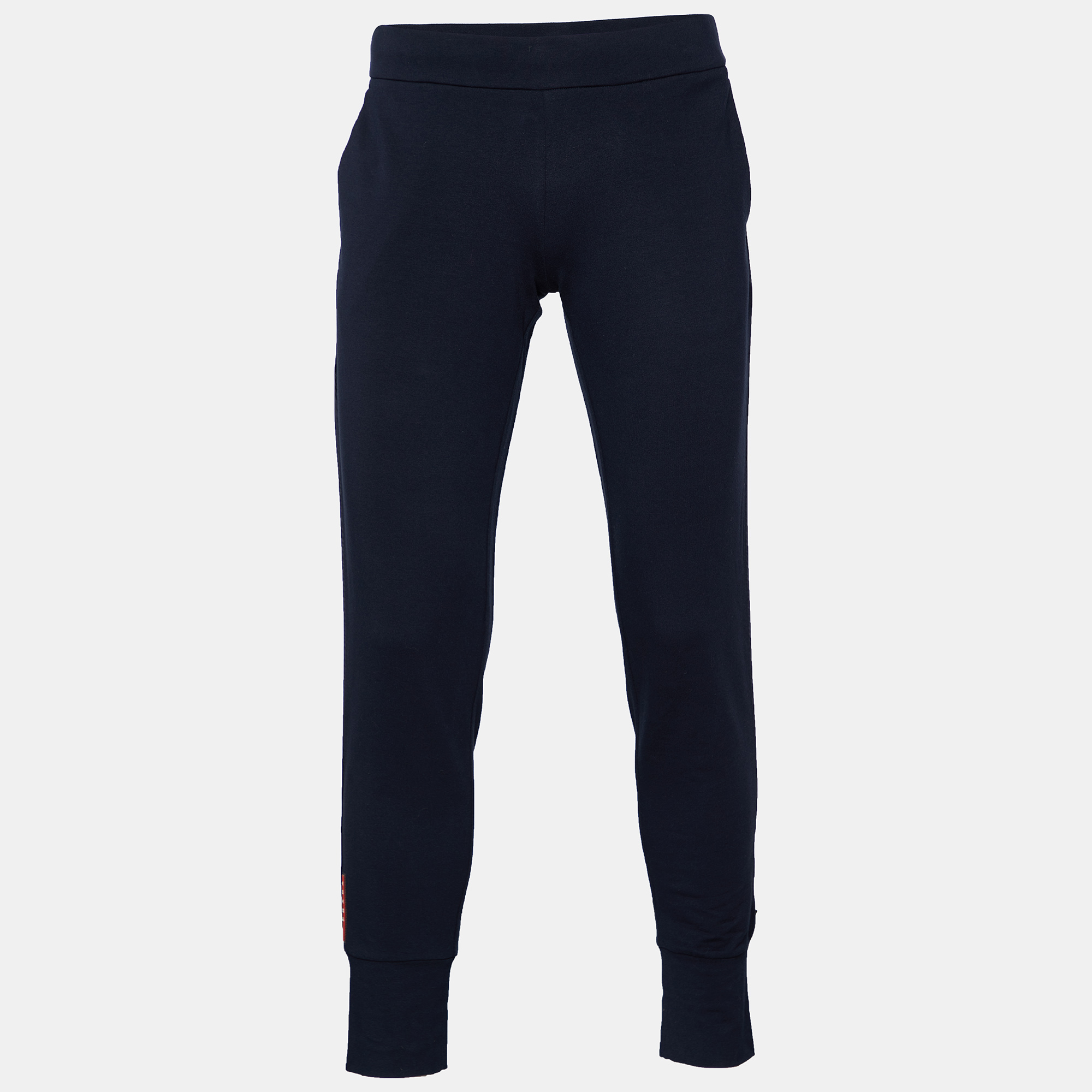Pre-owned Prada Navy Blue Cotton Knit Pants L