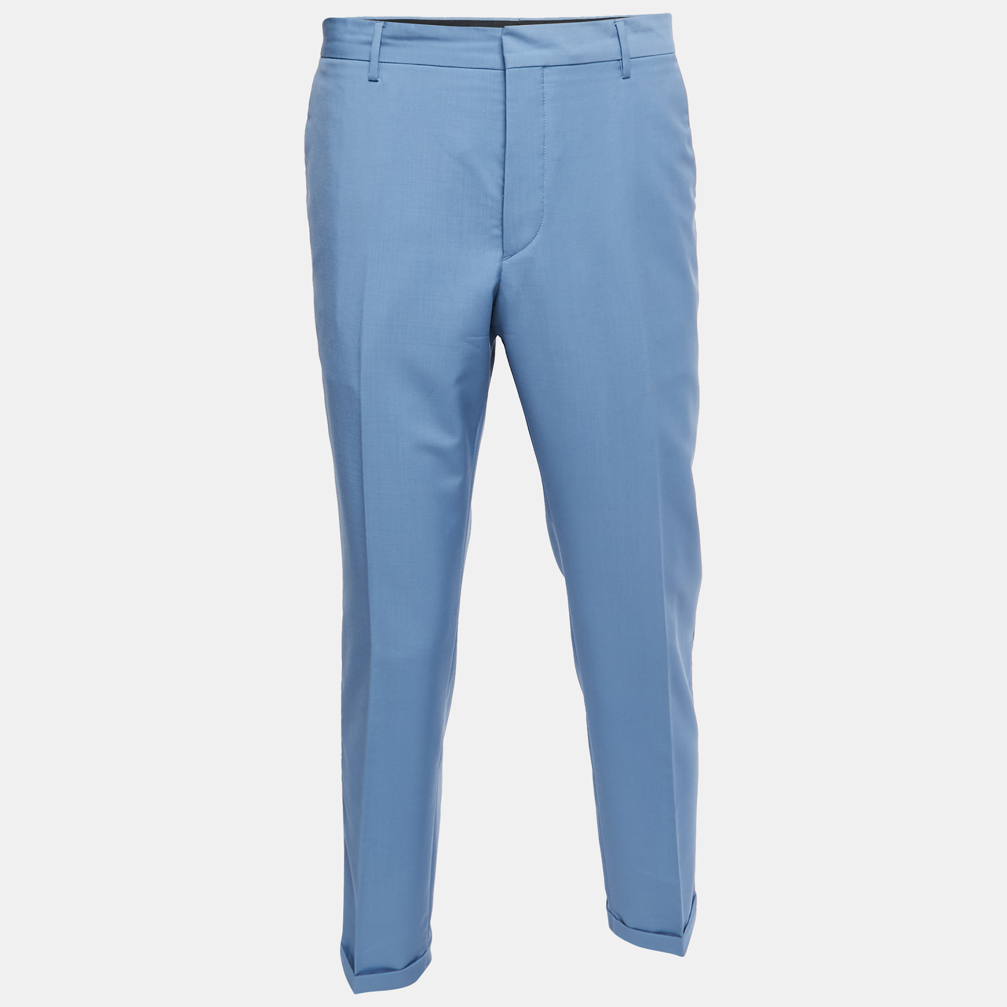 Pre-owned Prada Blue Wool Tailored Trousers Xl