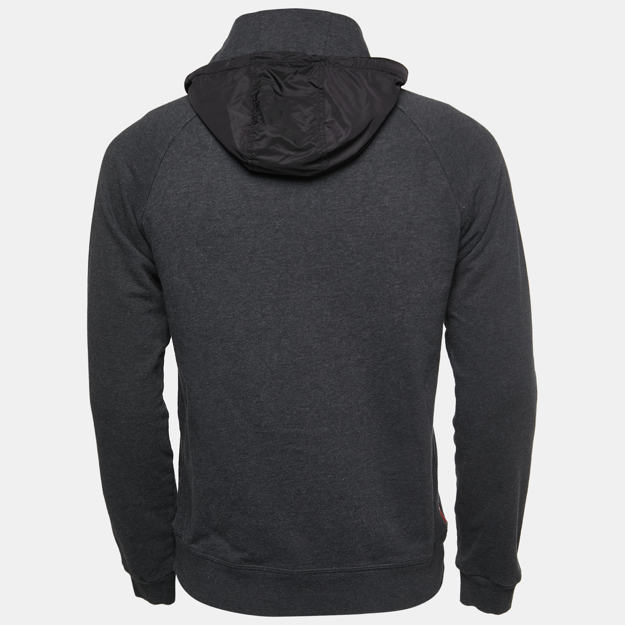 

Prada Dark Grey Cotton Knit Zip Front Hooded Jacket