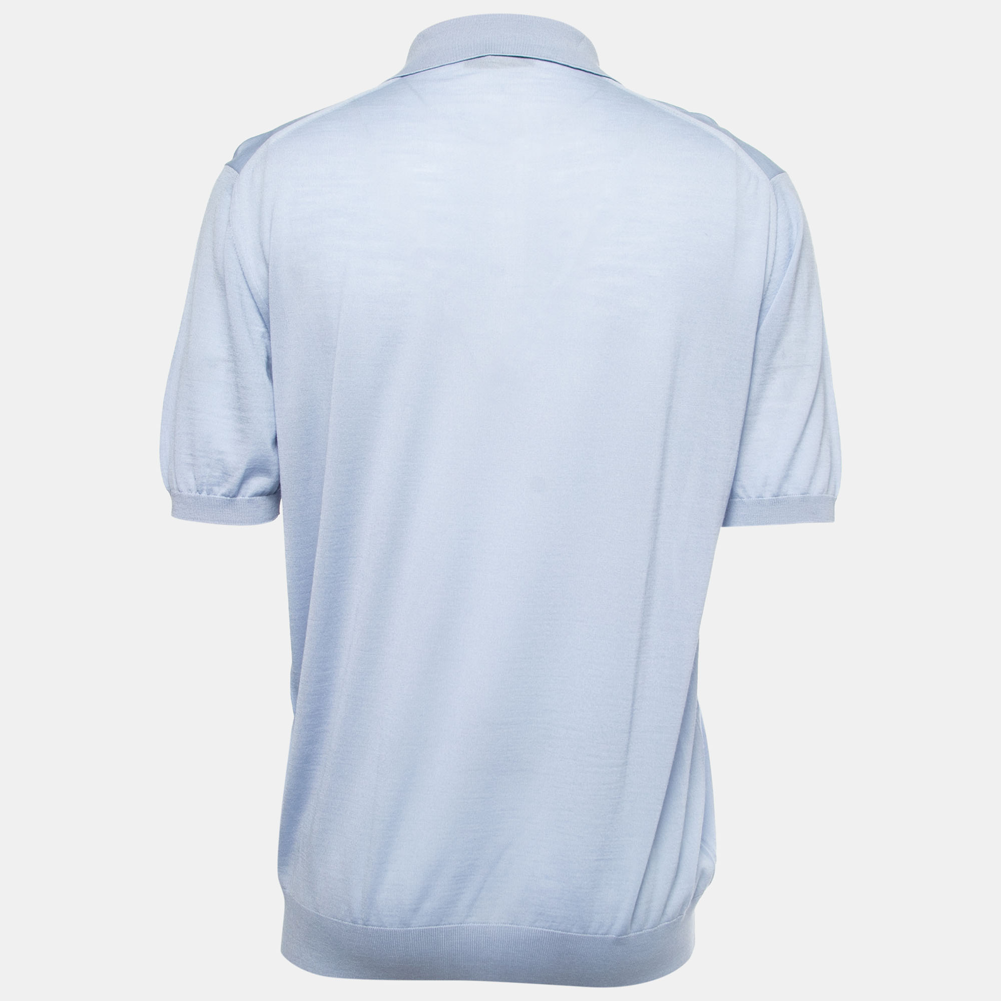 

Prada Blue Wool Knit Logo Embroidered Polo T-Shirt