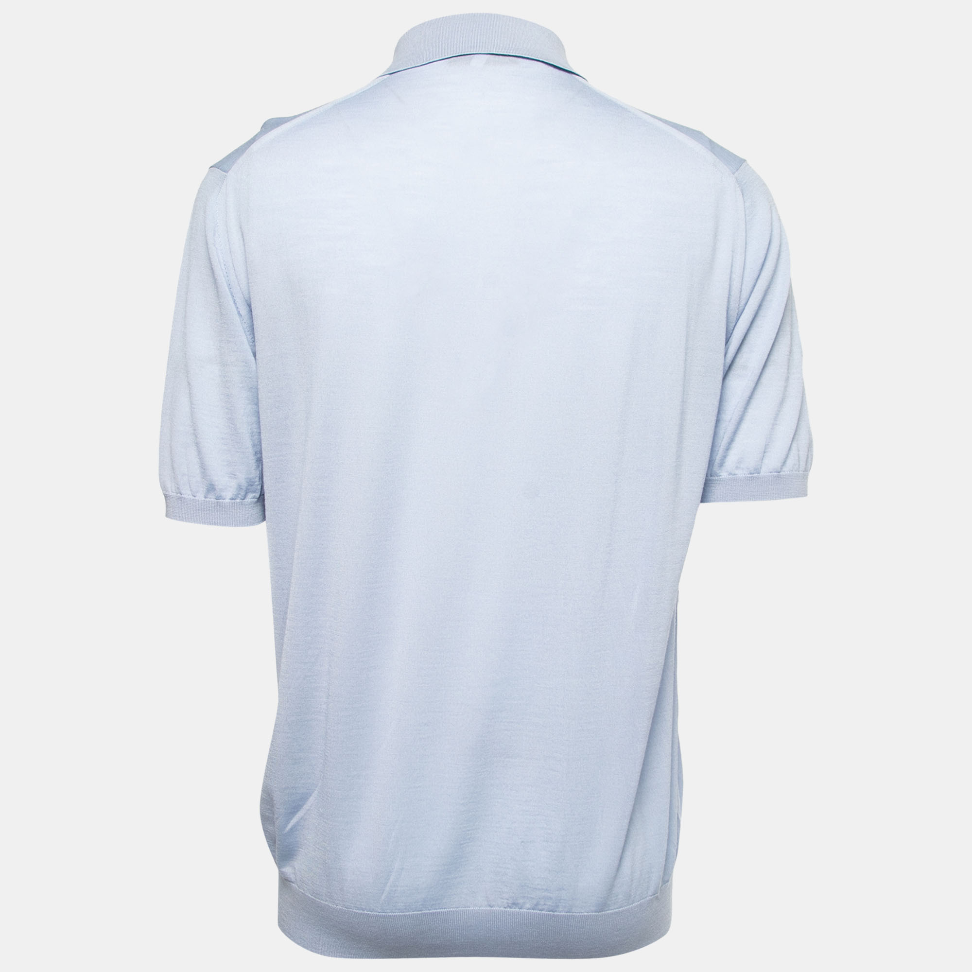 

Prada Blue Wool Knit Logo Embroidered Polo T-Shirt