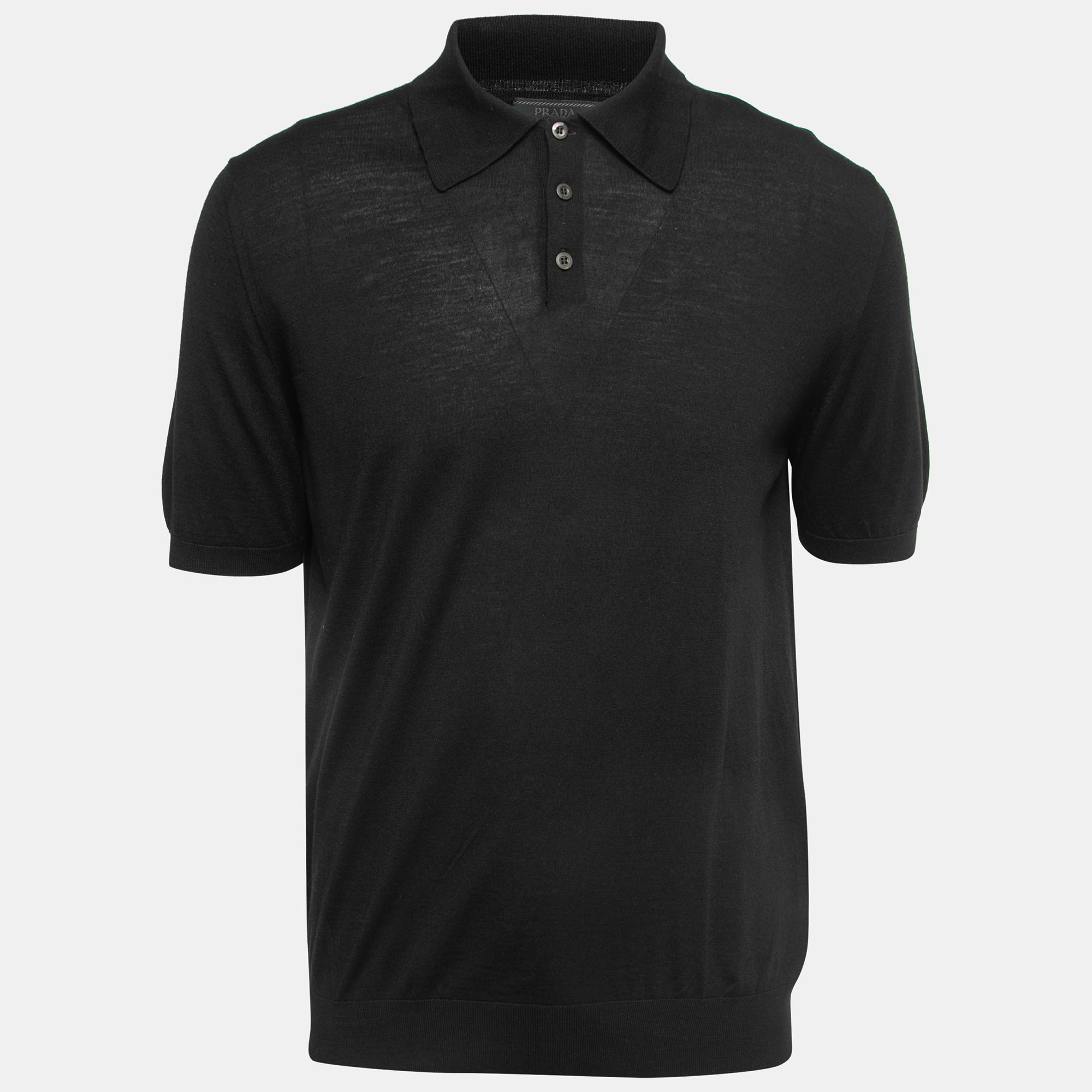 Prada Black Wool Knit Logo Embroidered Polo T-Shirt XXL