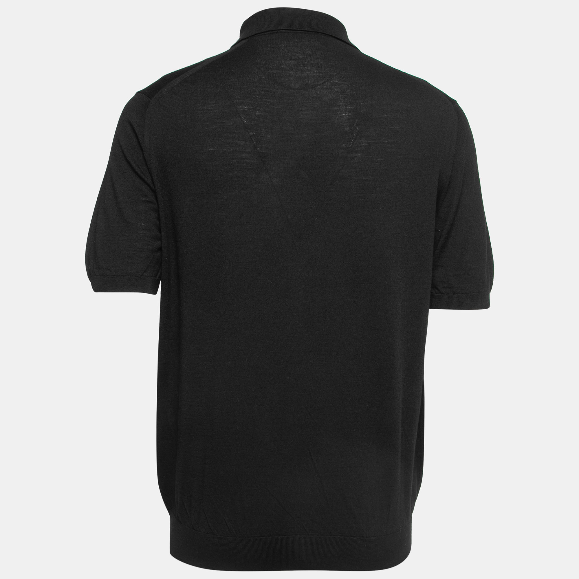 

Prada Black Wool Knit Logo Embroidered Polo T-Shirt