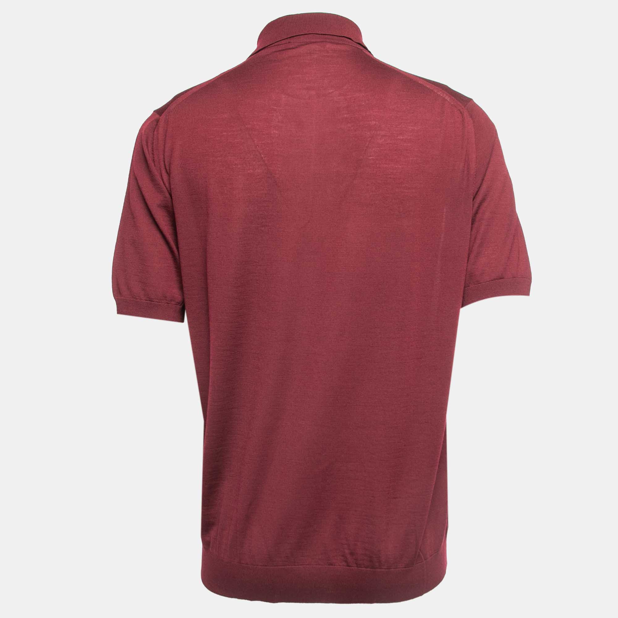 

Prada Burgundy Wool Knit Polo T-Shirt 2XL