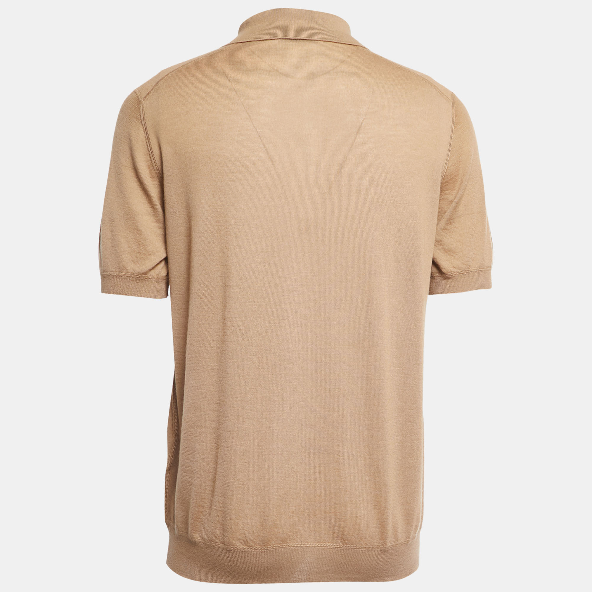 

Prada Camel Brown Cashmere Logo Embroidered Polo T-Shirt