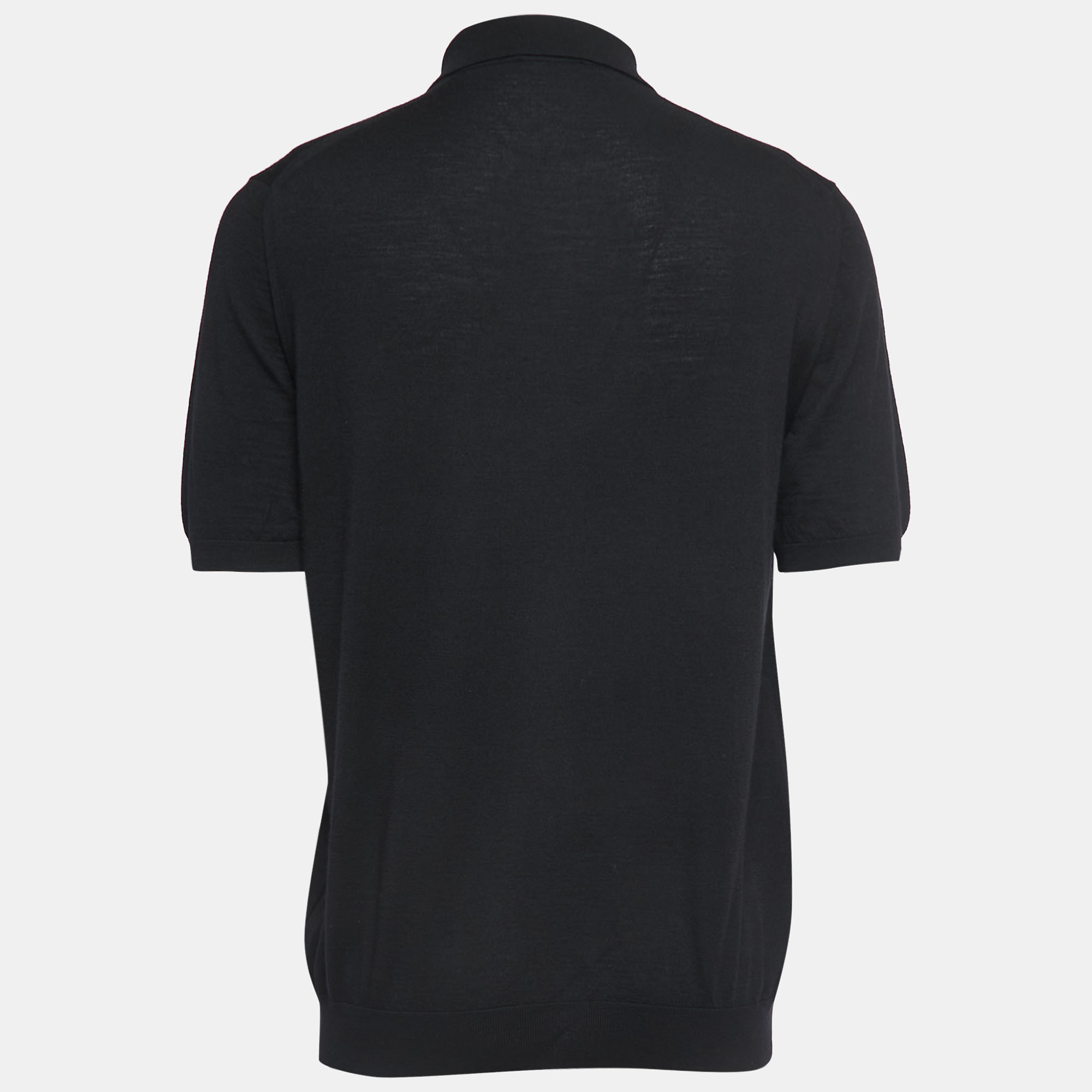 

Prada Black Wool Zip Detail Polo T-Shirt