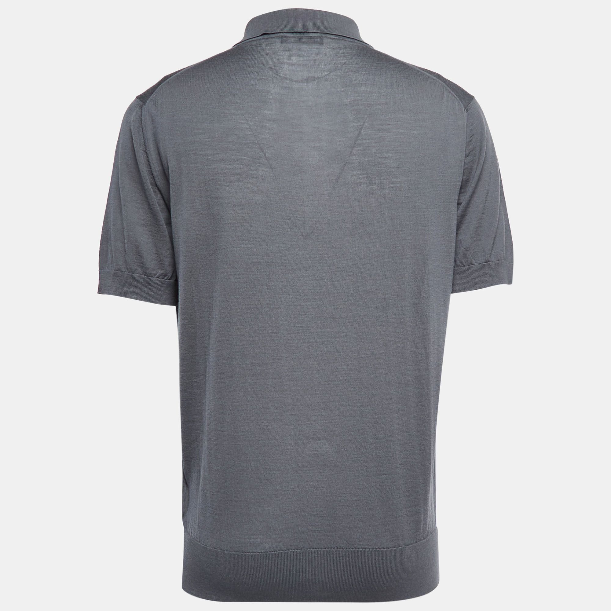 

Prada Grey Logo Patterned Wool Polo T-Shirt