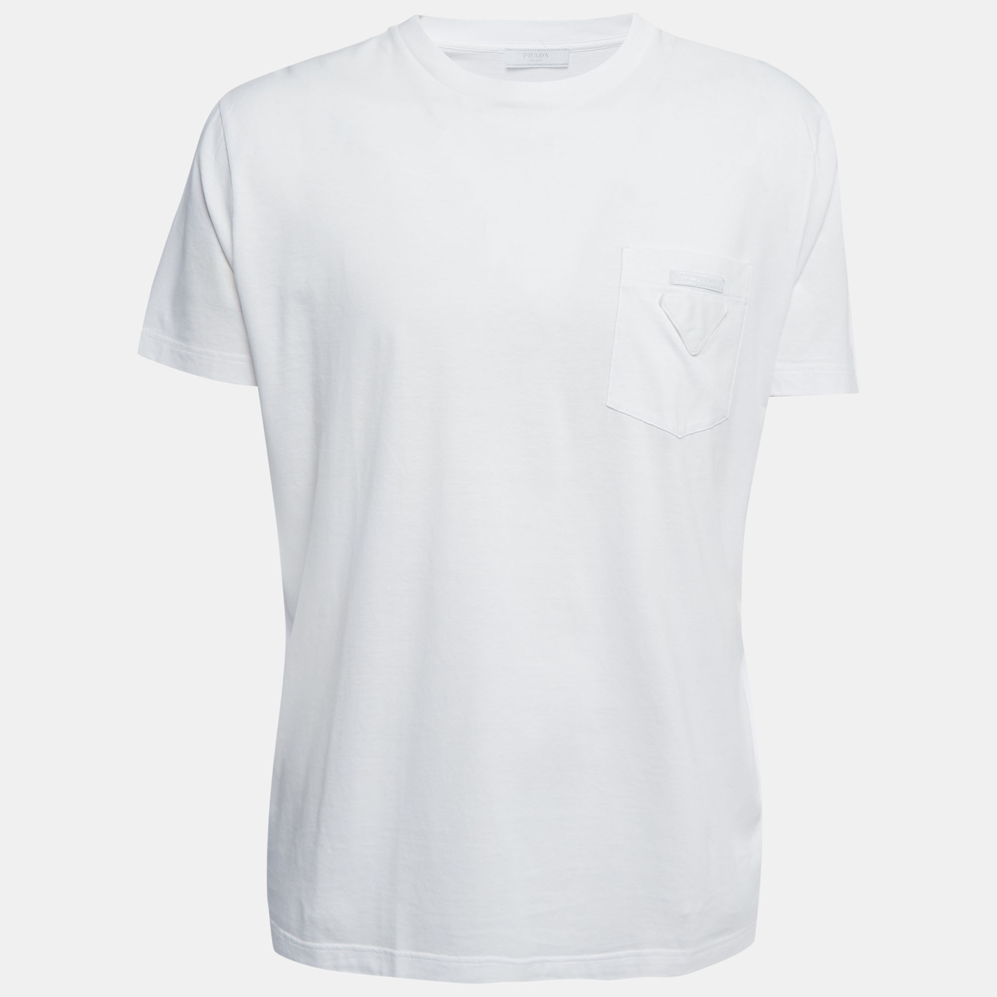 Prada White Cotton Logo Pocket Detail Crew Neck Half Sleeve T-Shirt 3XL