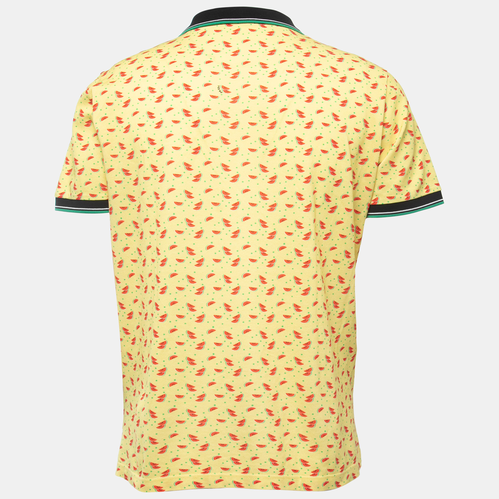 

Prada Yellow All-Over Watermelon Print Cotton Pique Polo T-Shirt