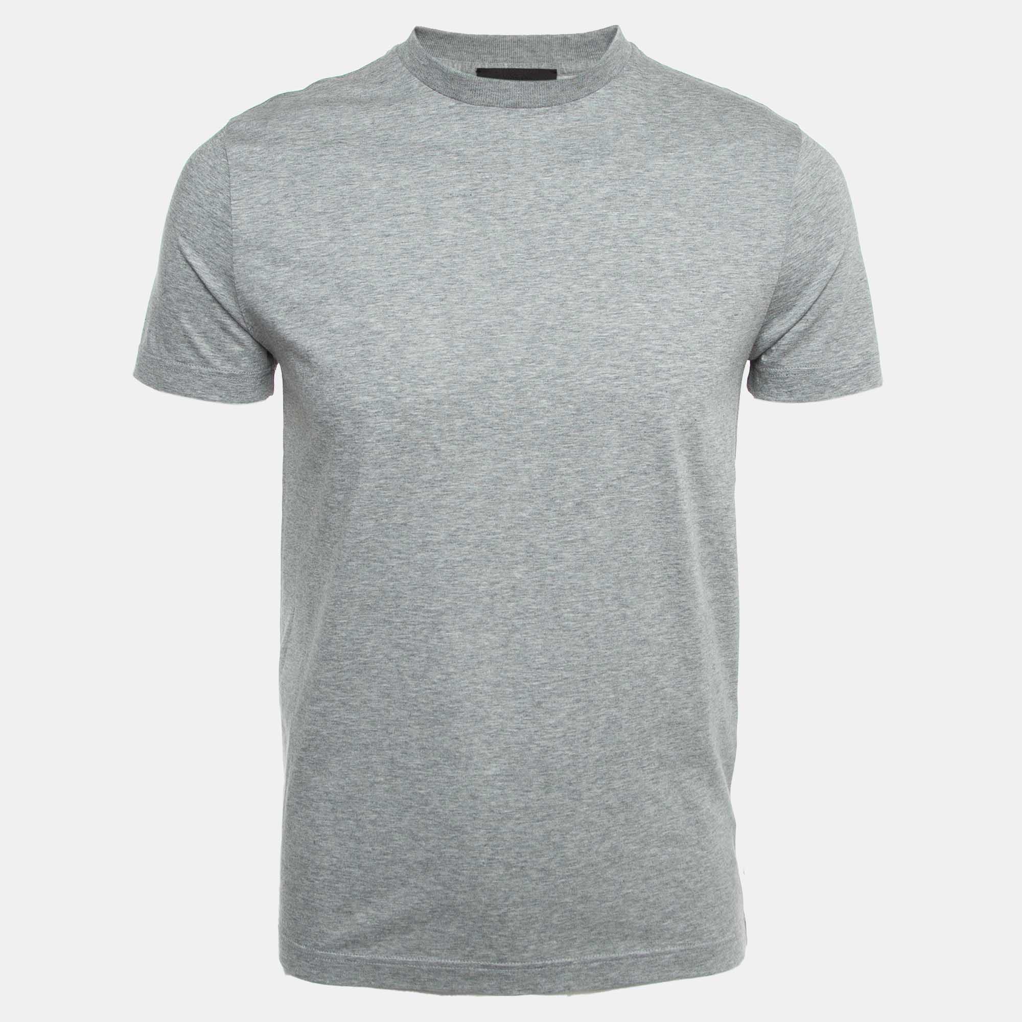 Pre Owned Prada Grey Cotton Crew Neck T-Shirt S
