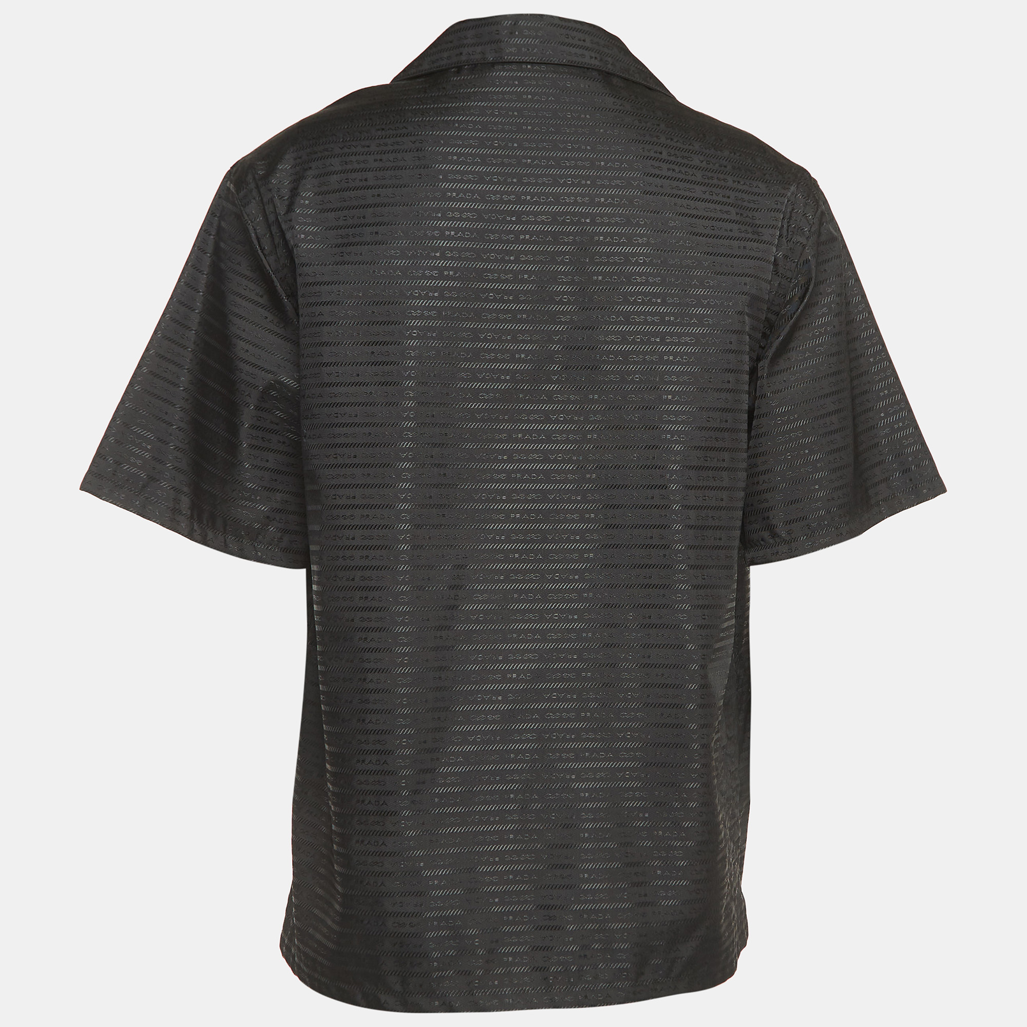 

Prada Black Re-Nylon Logo Plaque Bowling Shirt