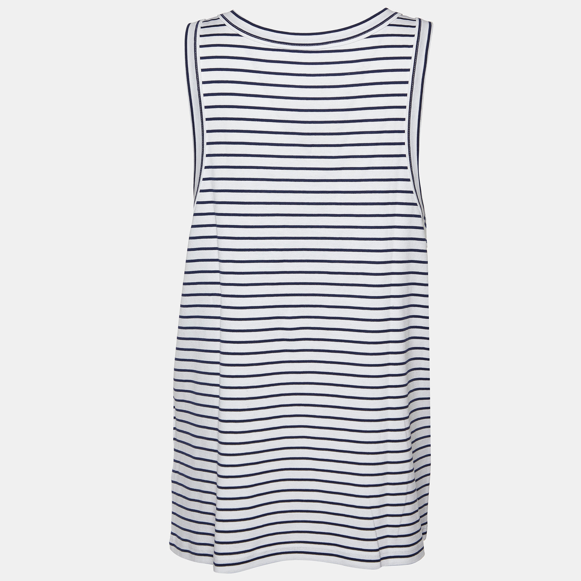 

Prada White/Blue Striped Cotton Logo Detail Sleeveless T-Shirt