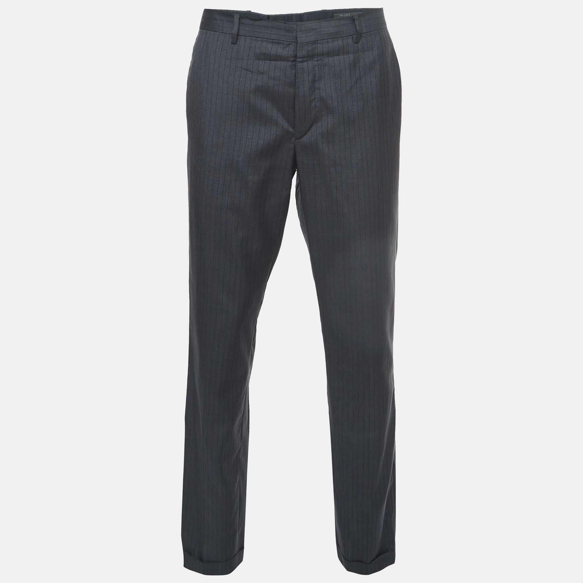 

Prada Grey Pinstripe Wool Blend Buttoned Trousers XL