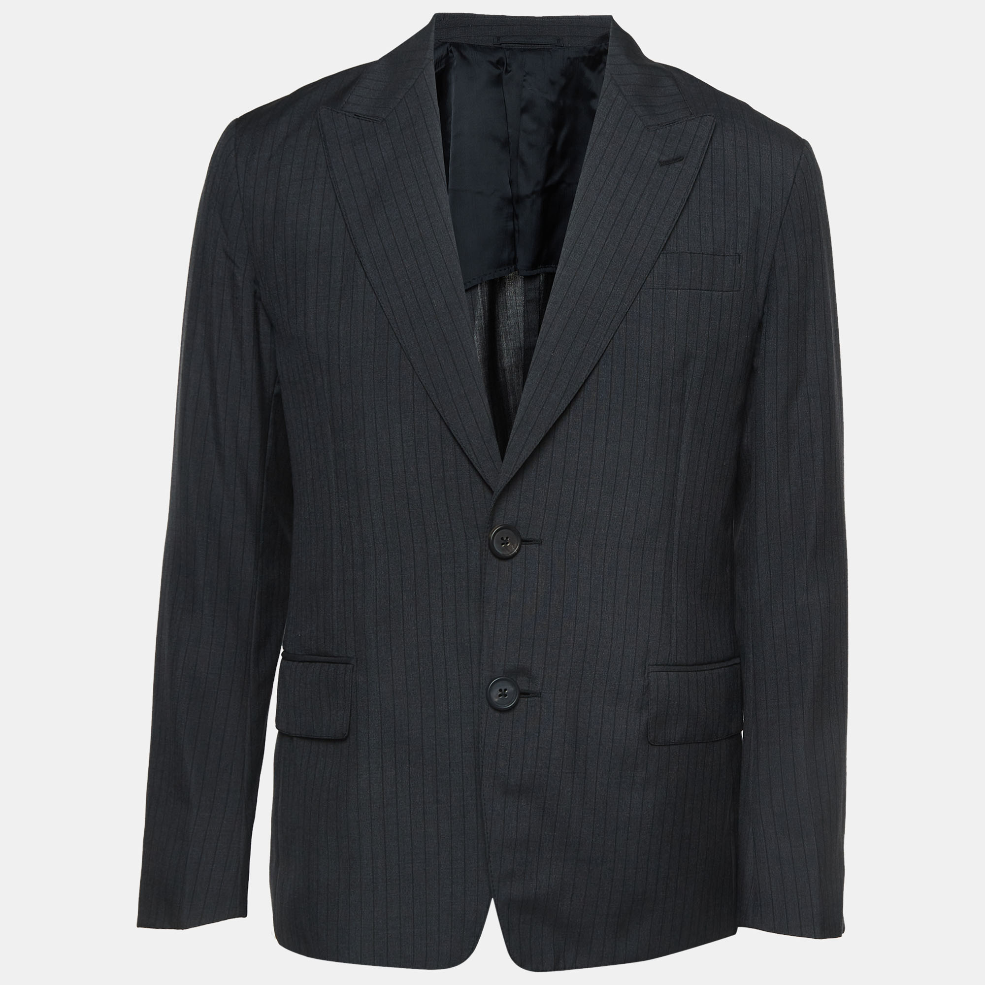

Prada Grey Pinstripe Mohair Wool Single Breasted Blazer