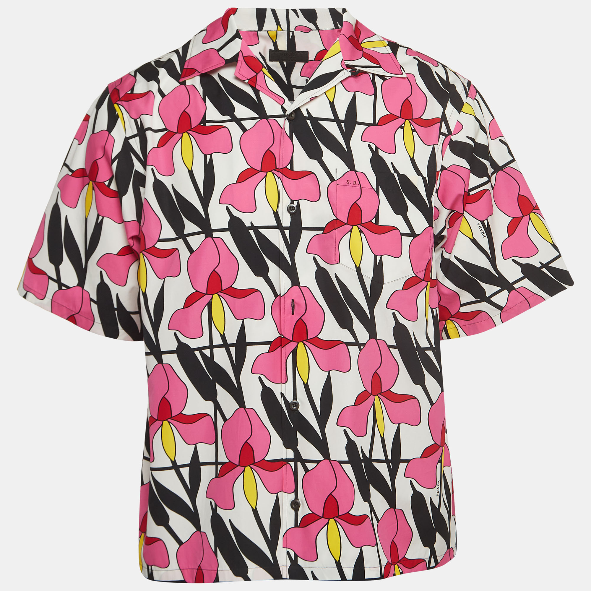 Pre-owned Prada Multicolor Floral Print Cotton Bowling Shirt L