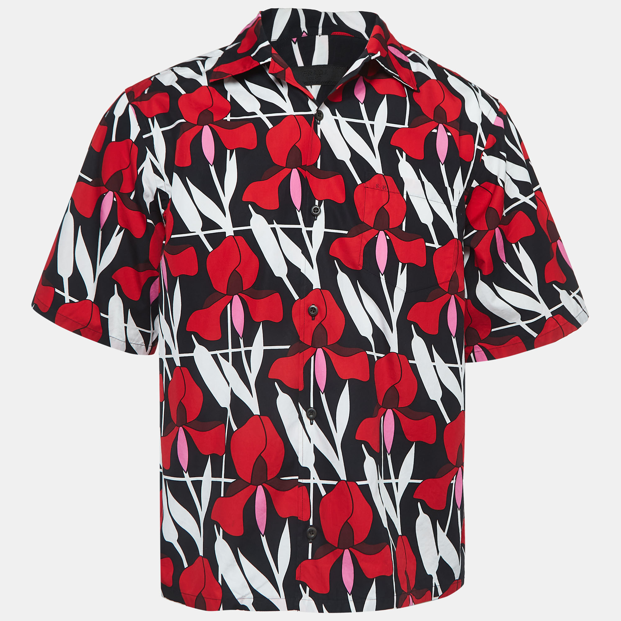 

Prada Red/Black Floral Print Cotton Short Sleeve Shirt