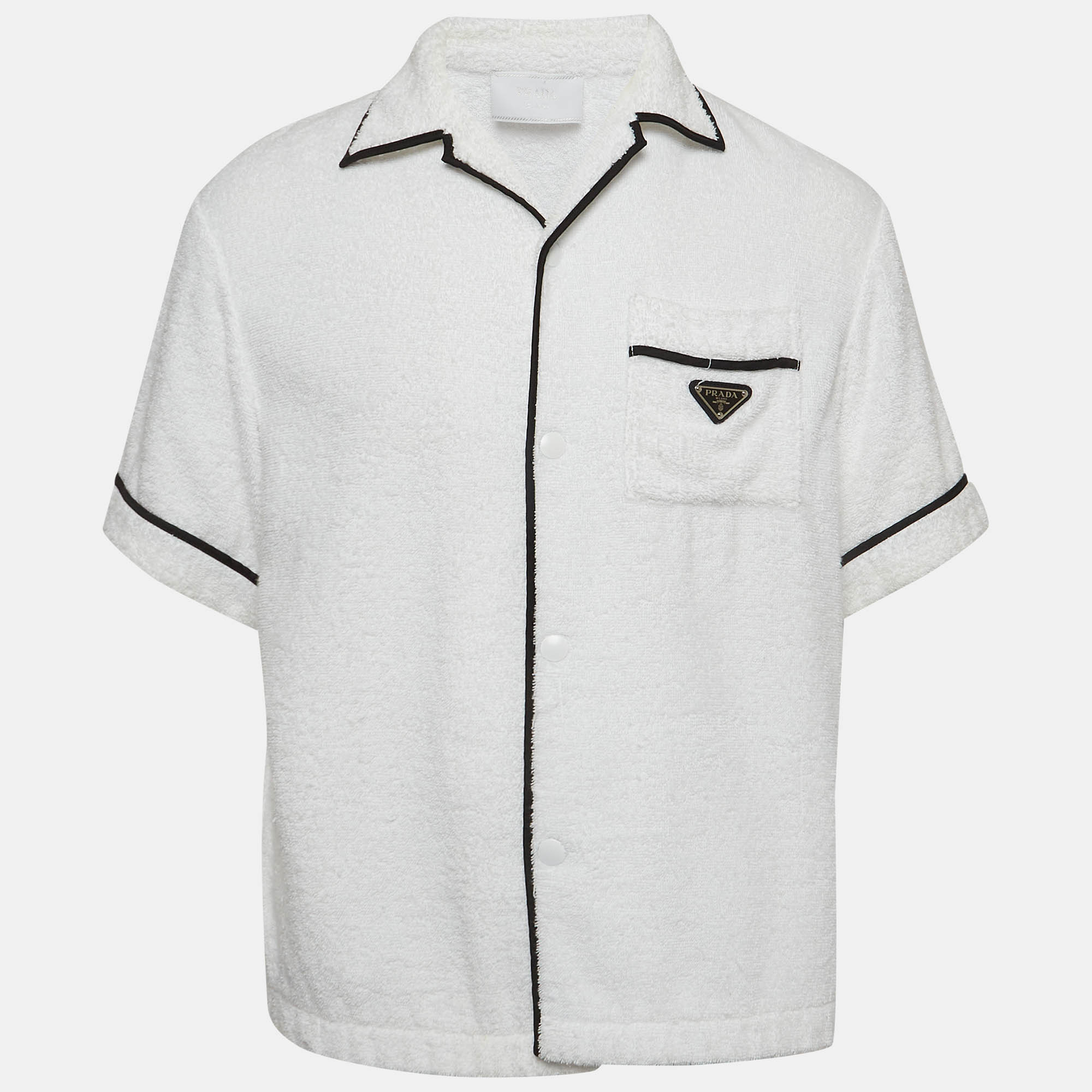 

Prada White Terry Cotton Logo Detail Bowling Shirt