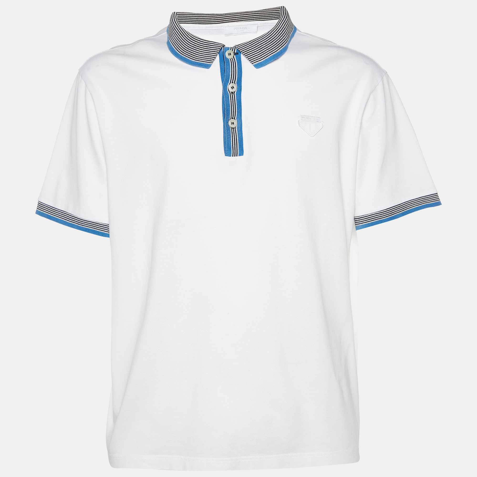 

Prada White Cotton Striped Collar Polo T-Shirt XXXL