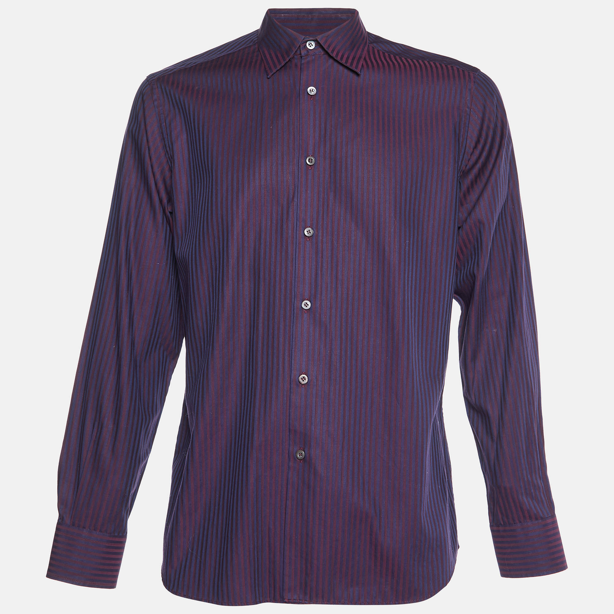 

Prada Bicolor Striped Cotton Long Sleeve Shirt M, Navy blue