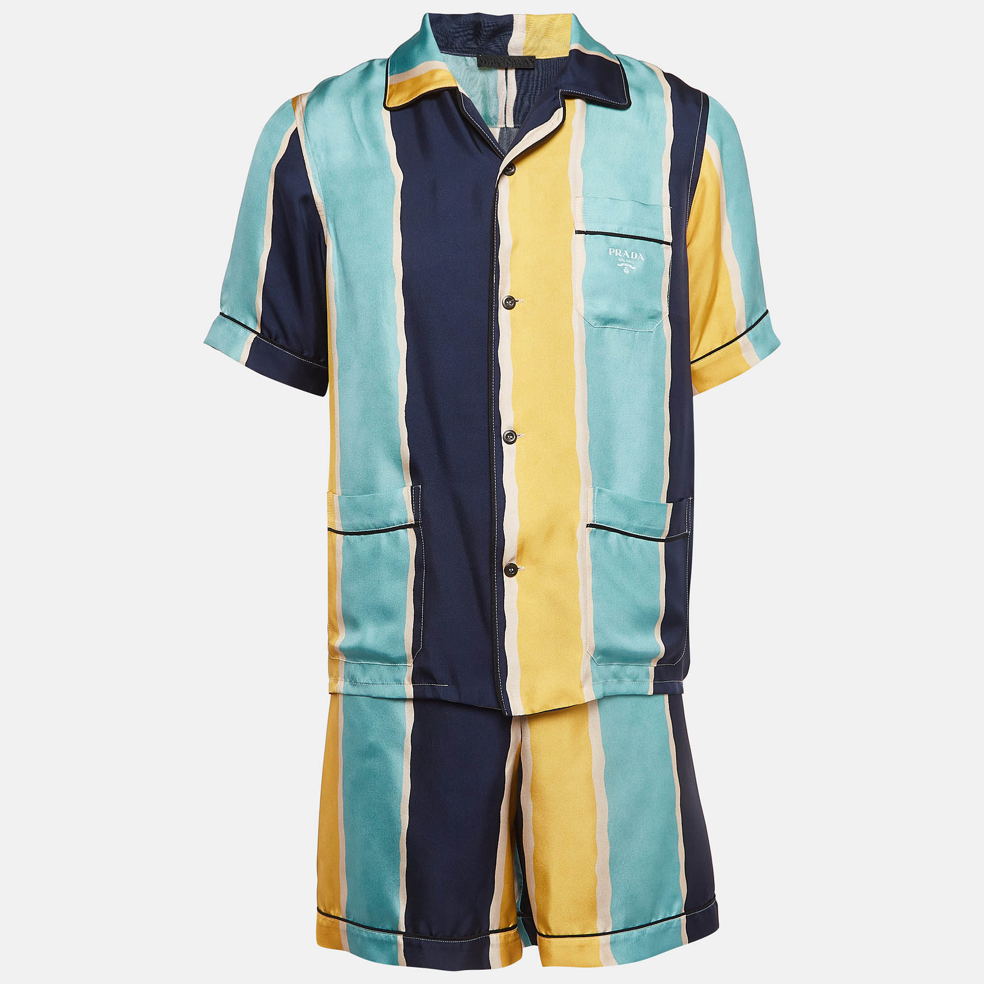 

Prada Multicolor Stripe Silk Shirt and Shorts Set XS