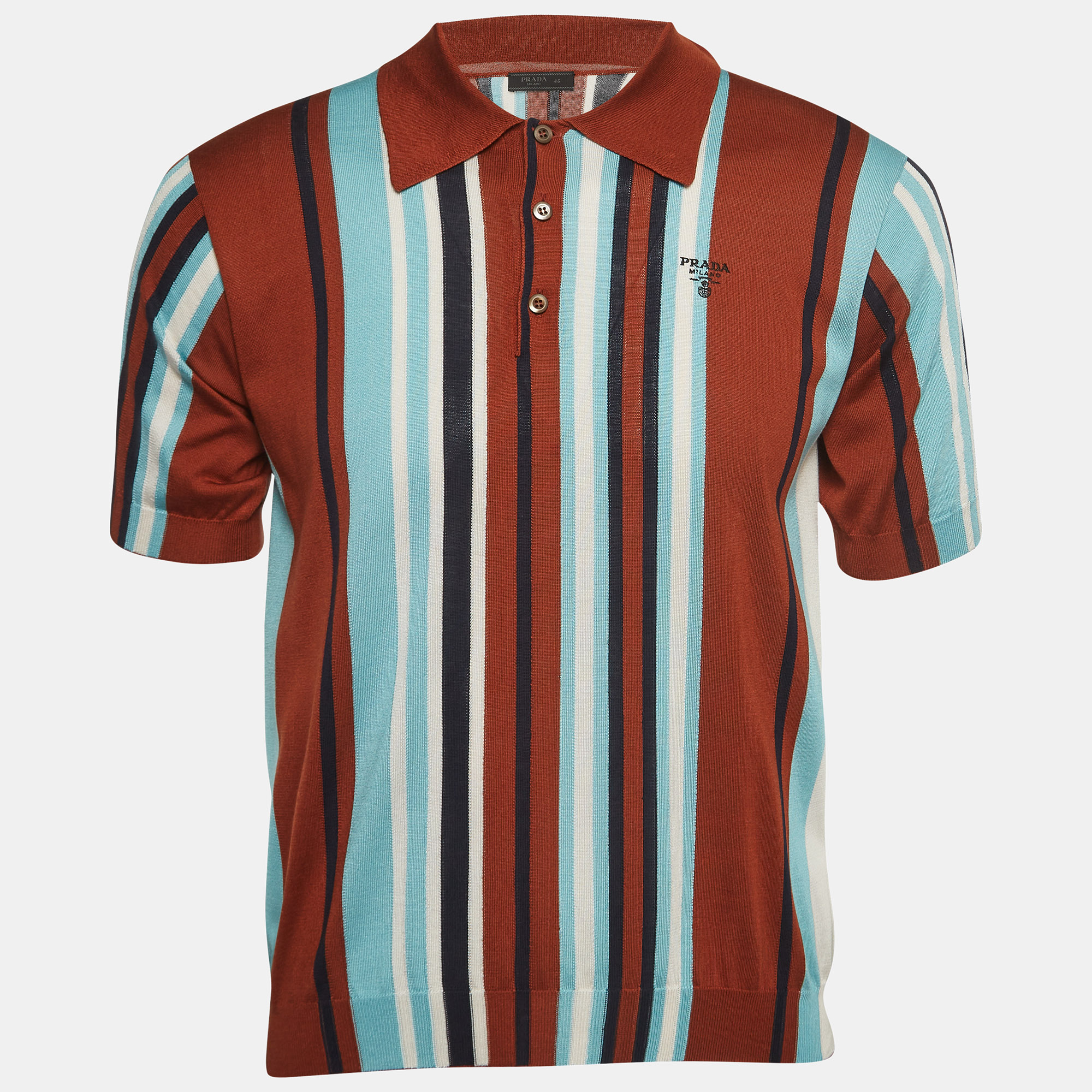 

Prada Multicolor Striped Silk Knit Polo T-Shirt S