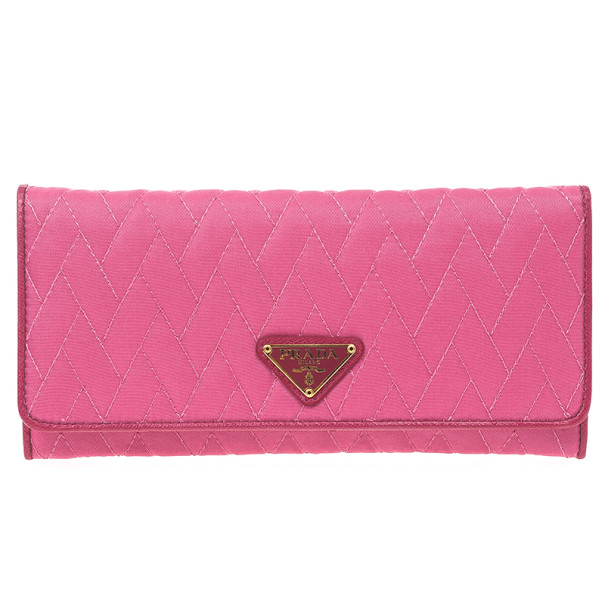 Prada Pink Quilted Nylon Flap Wallet