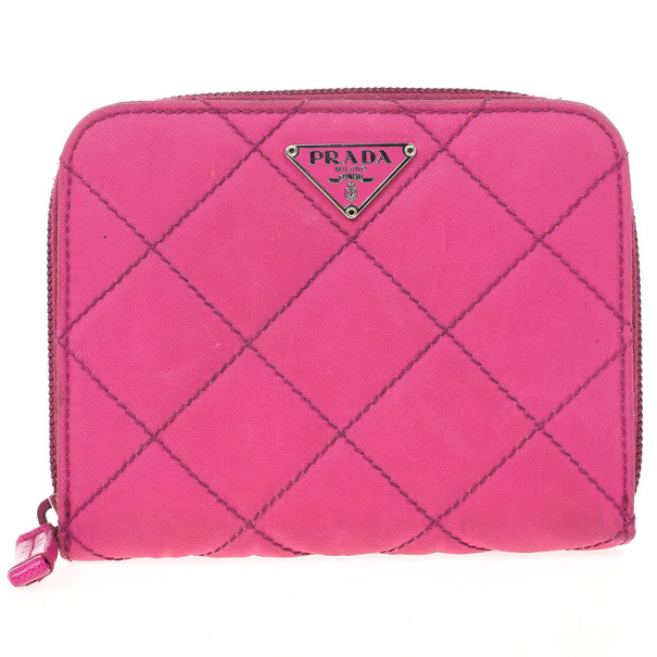 Pre Owned Prada Pink Quilted Nylon Wallet