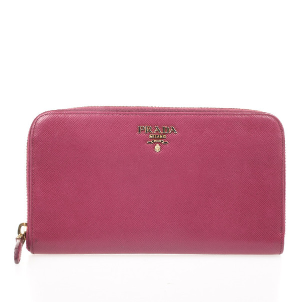 Prada Pink Saffiano Zip Around Wallet