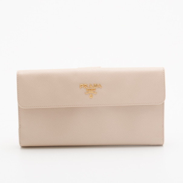 Pre Owned Prada Pink Saffiano Continental Wallet