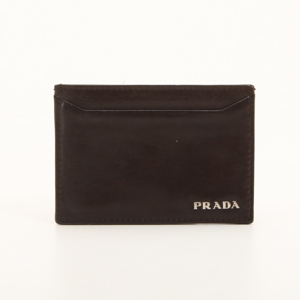 مملوكة مسبقًا Prada Brown Leather Business Card Holder 