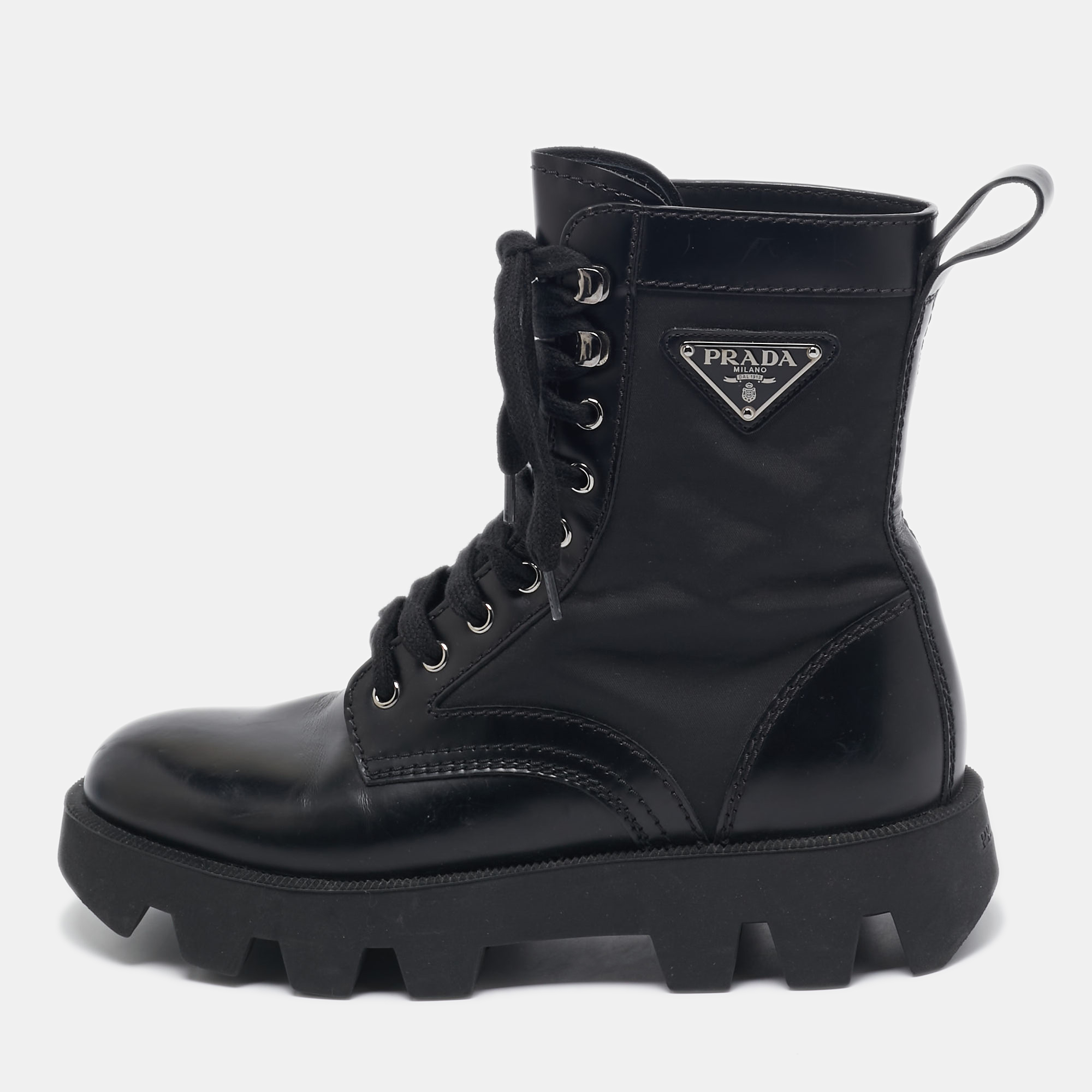 

Prada Black Leather and Nylon Combat Boots Size 40