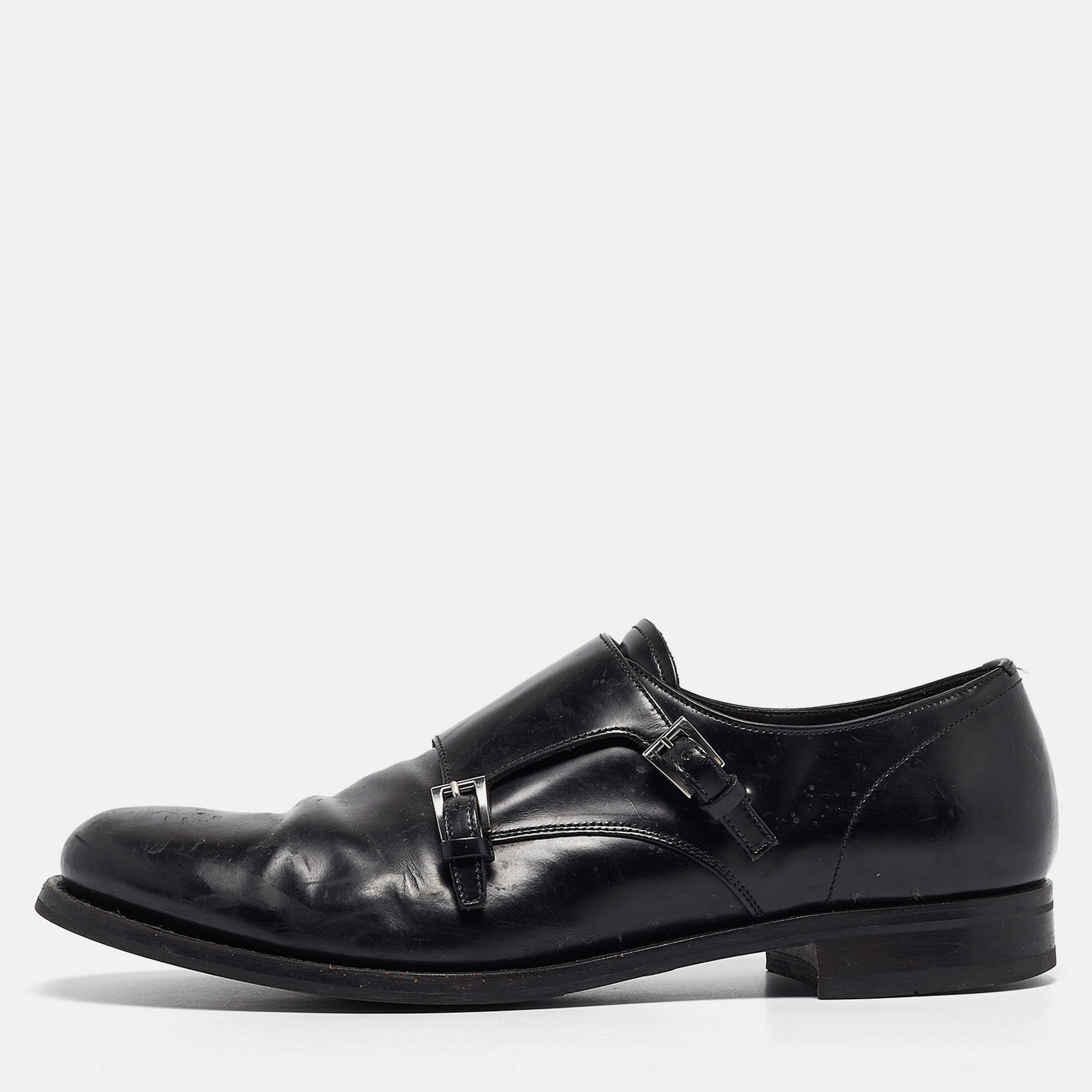 

Prada Black Leather Double Monk Oxford Size 44
