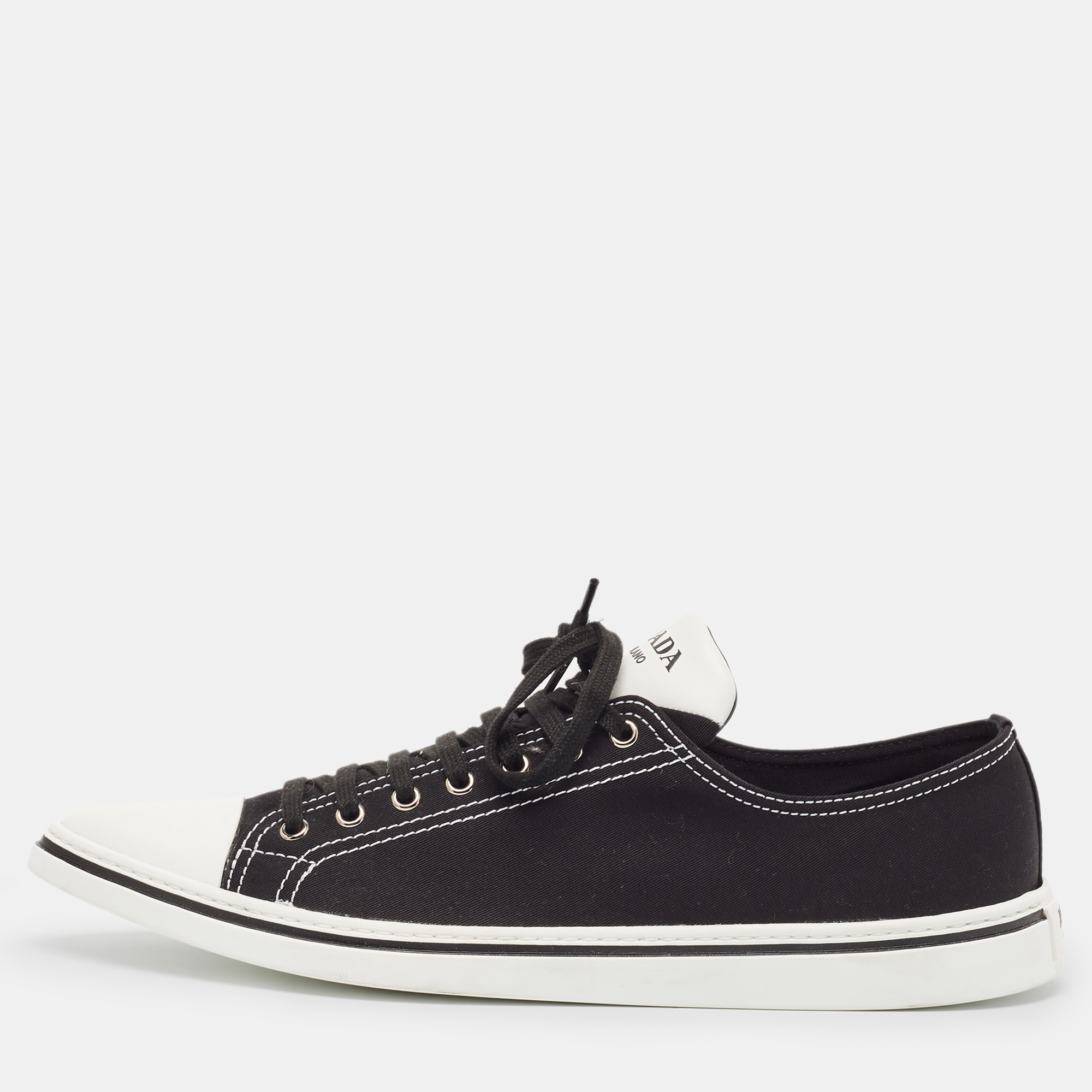

Prada Black Canvas Point-Toe Lace Up Sneakers Size 44.5