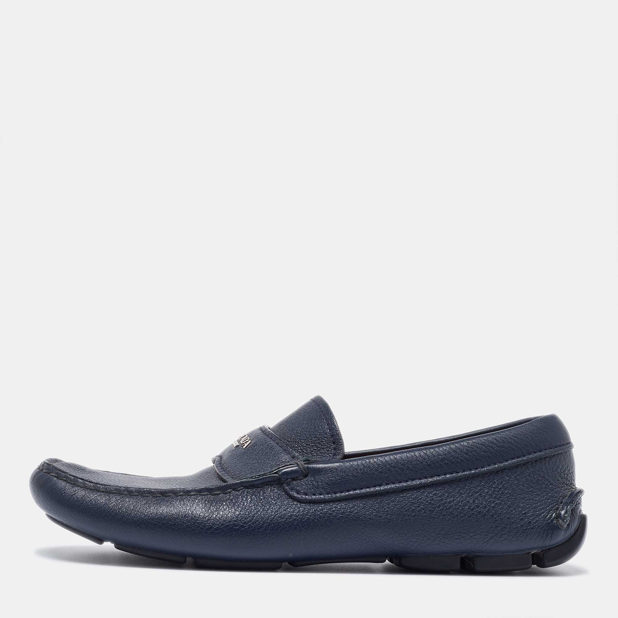 

Prada Blue Leather Slip On Loafers Size 40