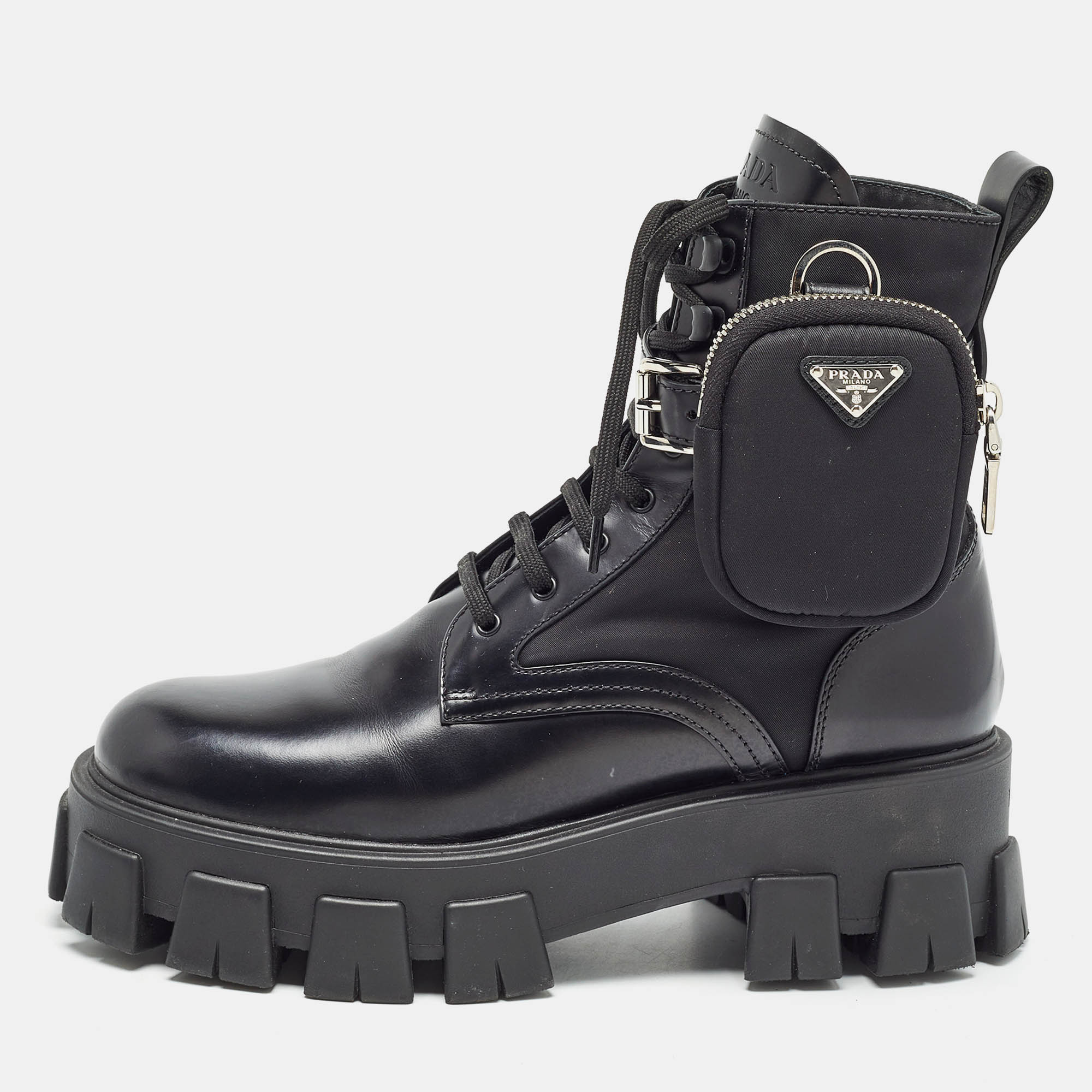 

Prada Black Leather and Nylon Monolith Ankle Boots Size