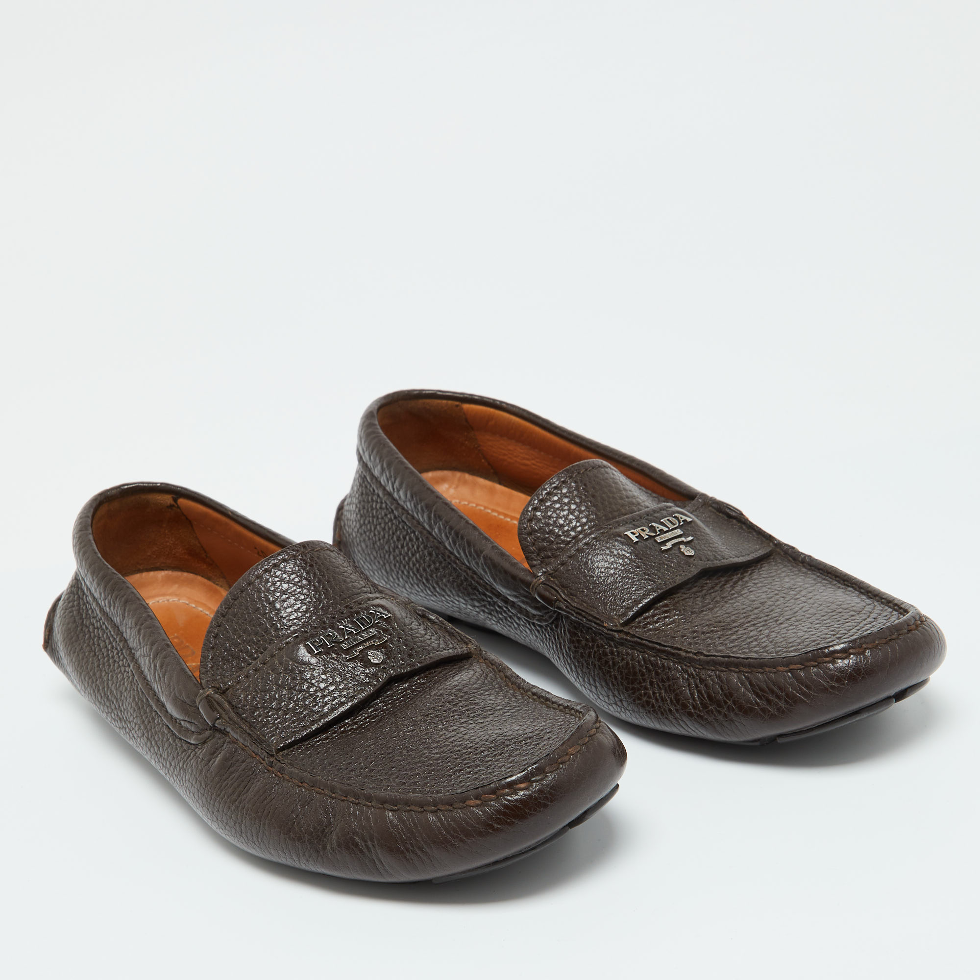 Prada Brown Leather Slip On Loafers Size 39.5 