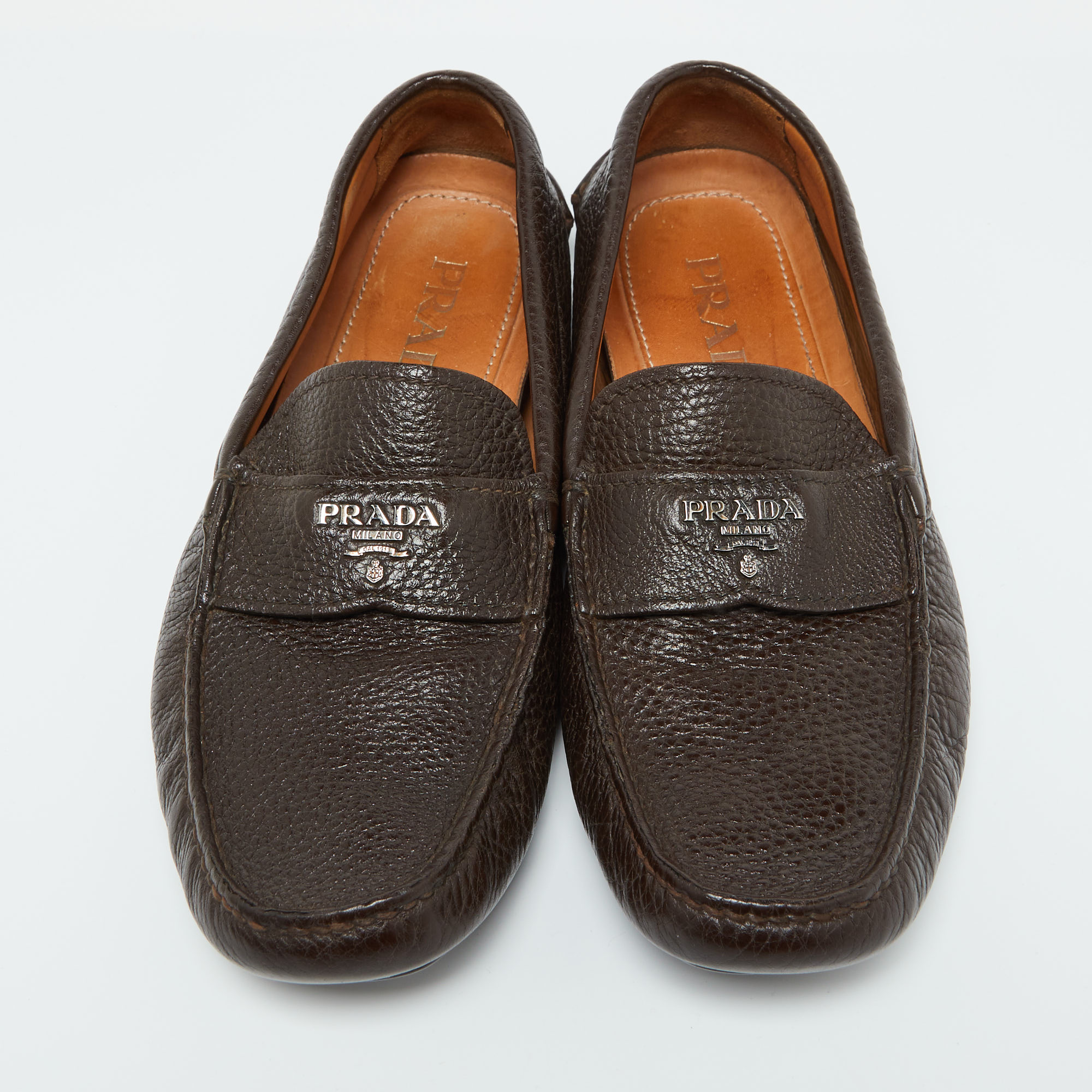 Prada Brown Leather Slip On Loafers Size 39.5 