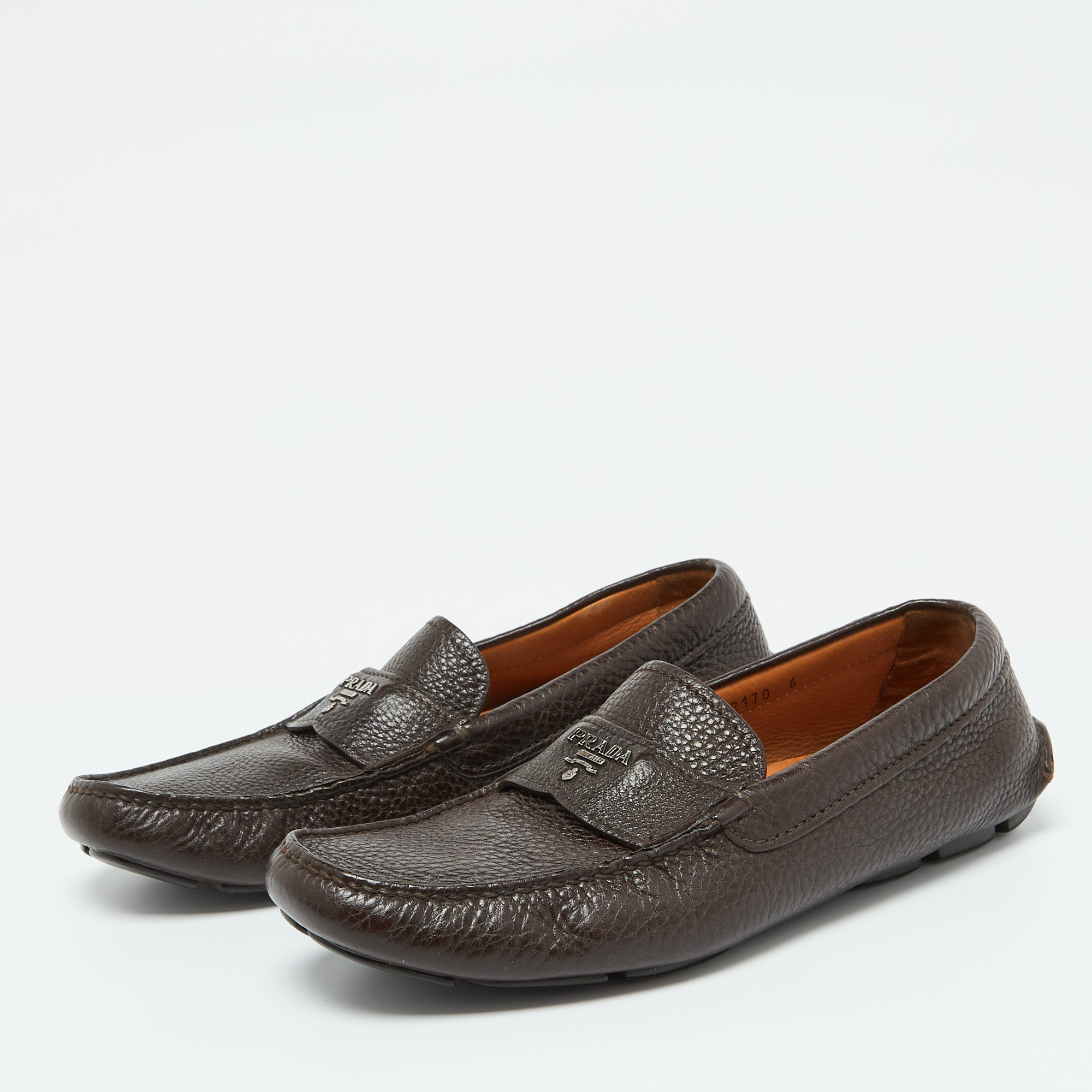 Prada Brown Leather Slip On Loafers Size 39.5 