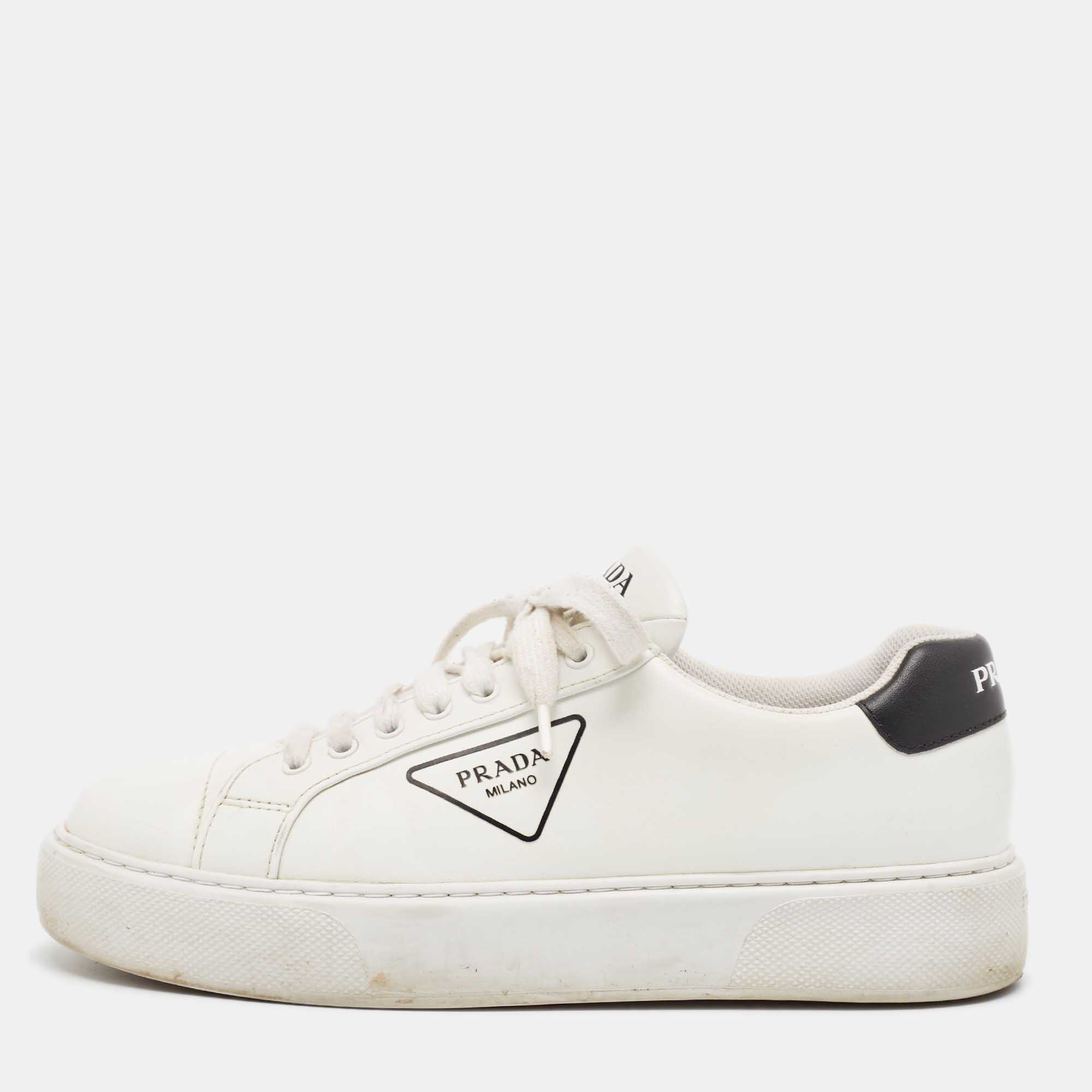 

Prada White Leather Low Top Sneakers Size 45.5