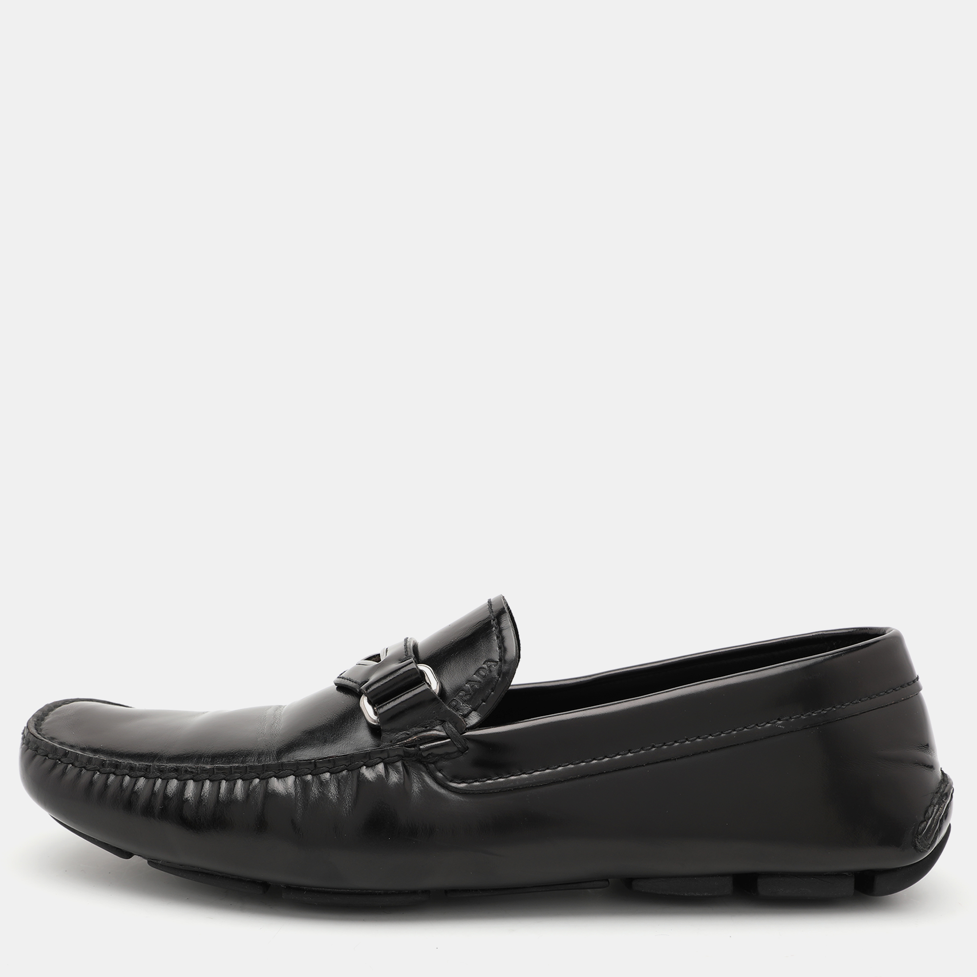 

Prada Black Leather Slip On Loafers Size 42.5