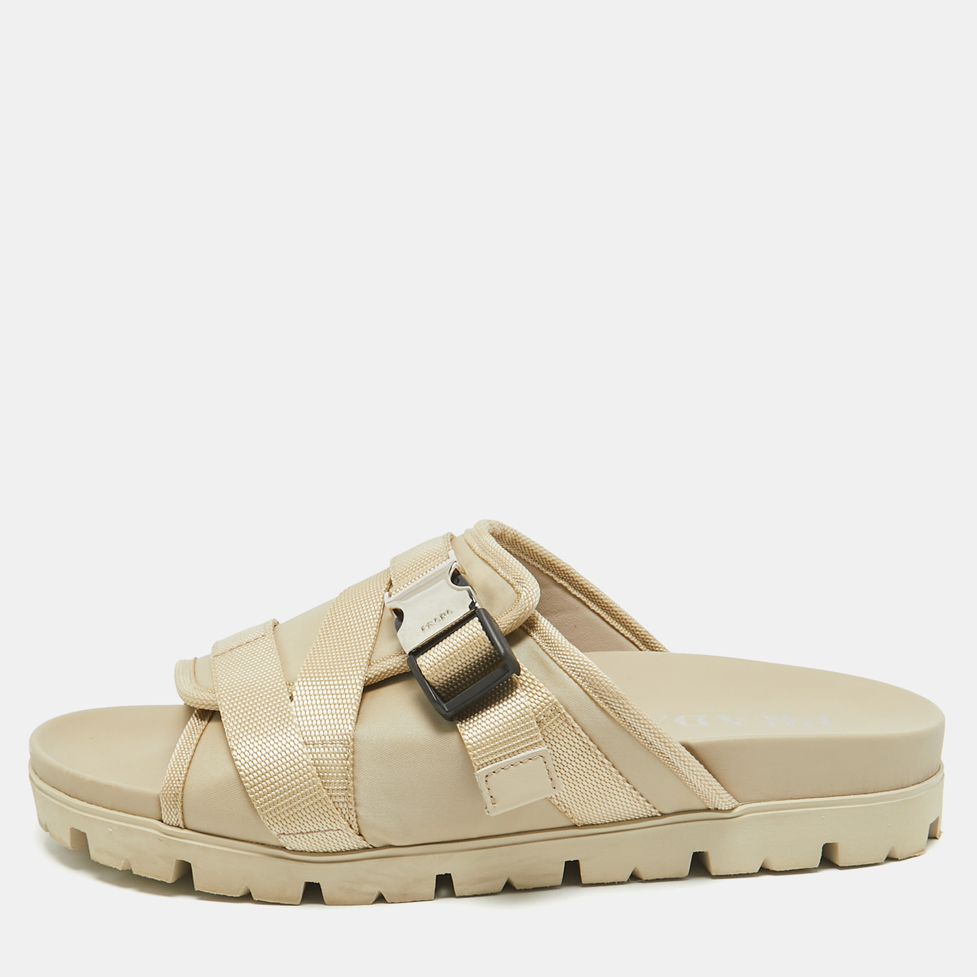 

Prada Cream Canvas Neoprene Flat Sandals Size 43