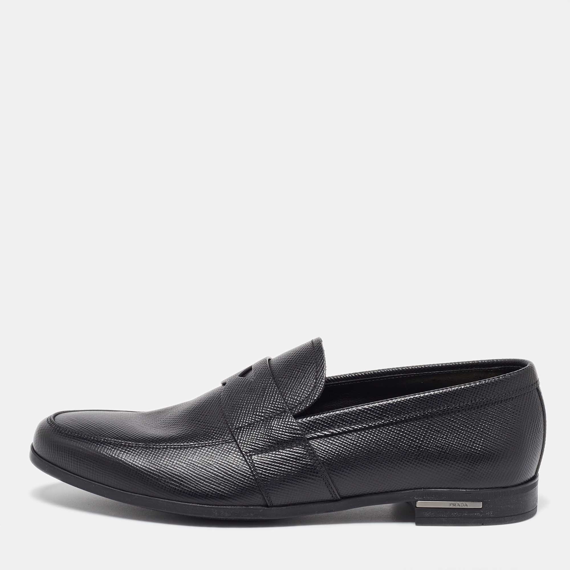 

Prada Black Leather Penny Loafers Size