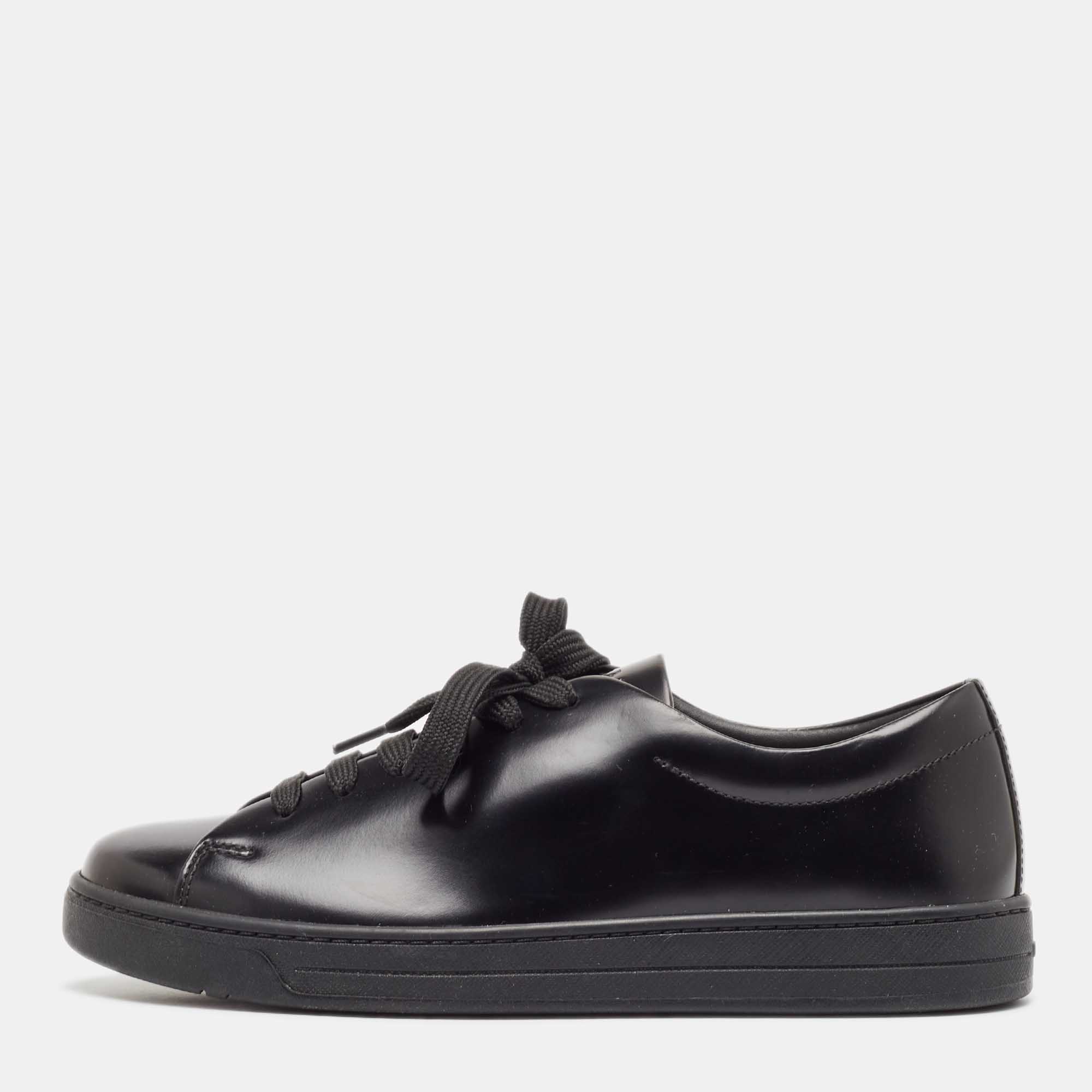 

Prada Black Brushed Leather Low Top Sneakers Size 39