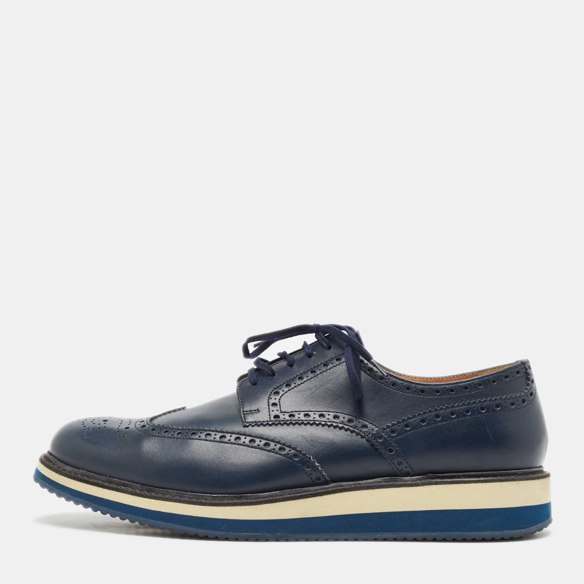 

Prada Blue Brogue Leather Lace Up Derby Size 44.5