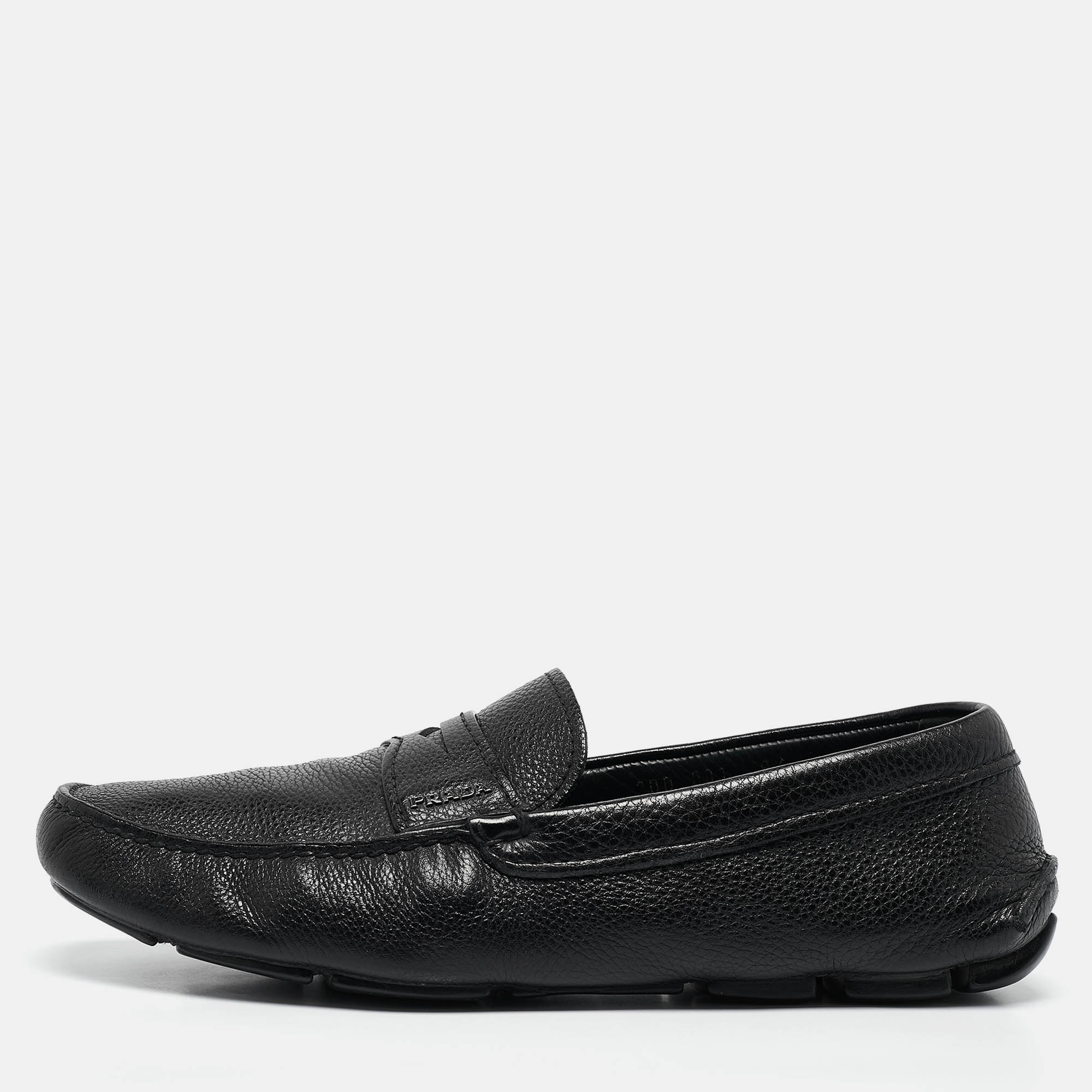 

Prada Black Leather Penny Slip On Loafers Size 43.5